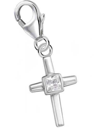 Goldene Hufeisen Charm Kreuz Kreuz Karabiner Charm Anhänger aus 925 Sterling-Silber mit Zirkonia