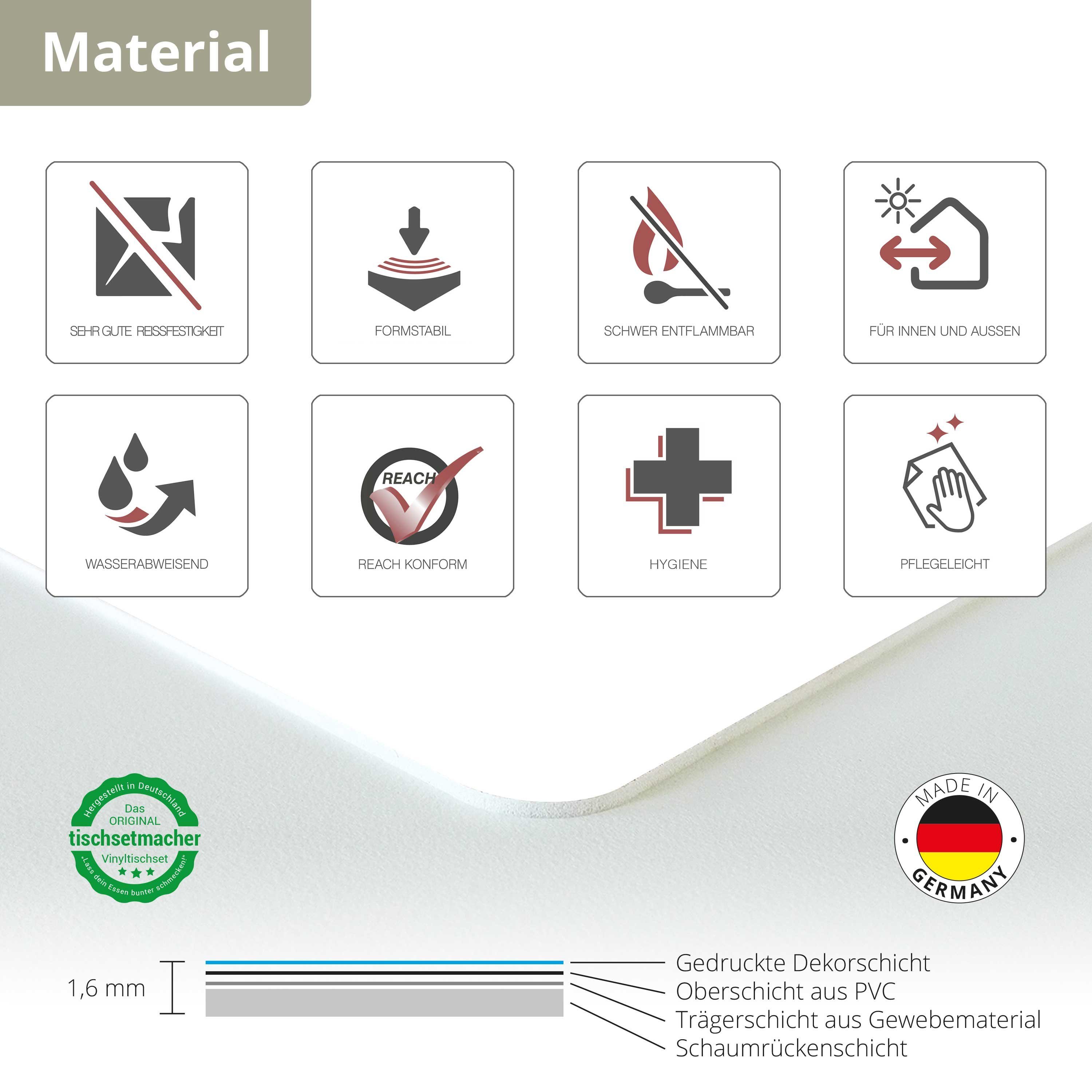 Tischsetmacher Platzset Tischset,  Platzset abwaschbar - Fliesenmuster grau-beige, (aus erstklassigem Vinyl, 4-St., 44 x 32 cm / beige), Made in Germany