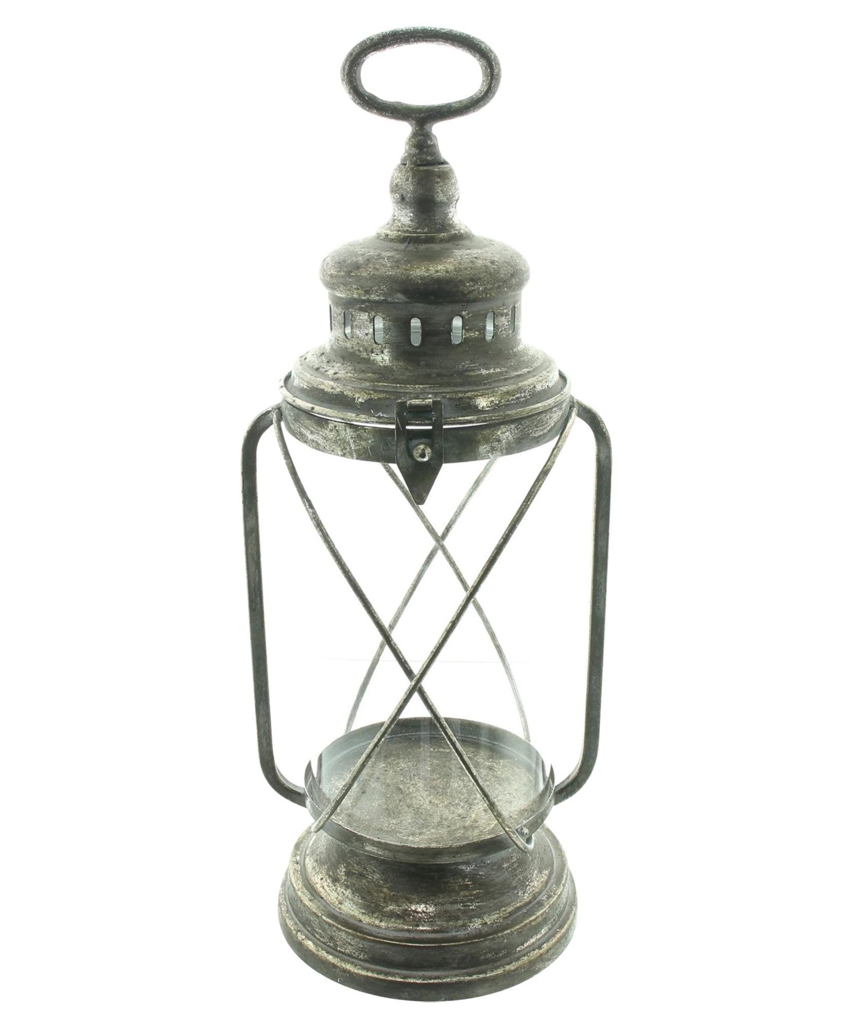 Dekoleidenschaft Kerzenlaterne "Retro" Metall Laterne grau, Kerzenständer, Windlicht Kerzenhalter, Hängelaterne mit Antik Finish in gold & silber