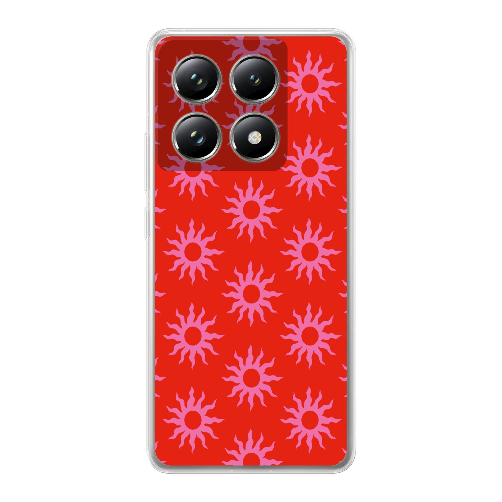 MuchoWow Handyhülle für Xiaomi 14T Pro Sonnen - Rot - Rosa - Muster - Sommer, Phone Case, Silikon, Schutzhülle Dünn