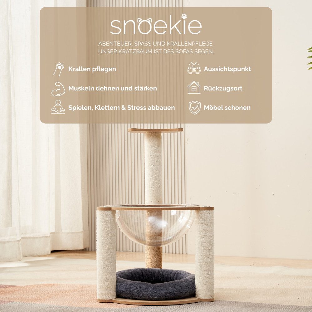 SNOEKIE Kratzbaum Snoekie Kompaktes 2-Ebenen-Design mit Acryl-Korb und Kuschelbett