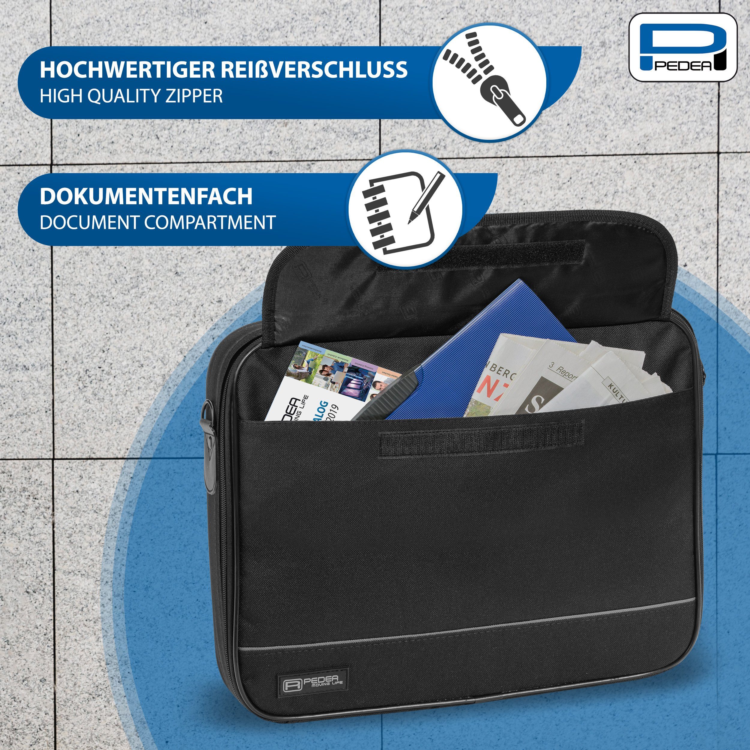 PEDEA Laptoptasche FAIR Notebooktasche für 13,3 / 15,6 / 17,3 Zoll (Laptopfach: 36,5 cm x 26,5 cm x 5,5 cm (BxHxT), bis 14,1 Zoll (35,8 cm) Schutzrahmen, wasser – Bild 5 von 5