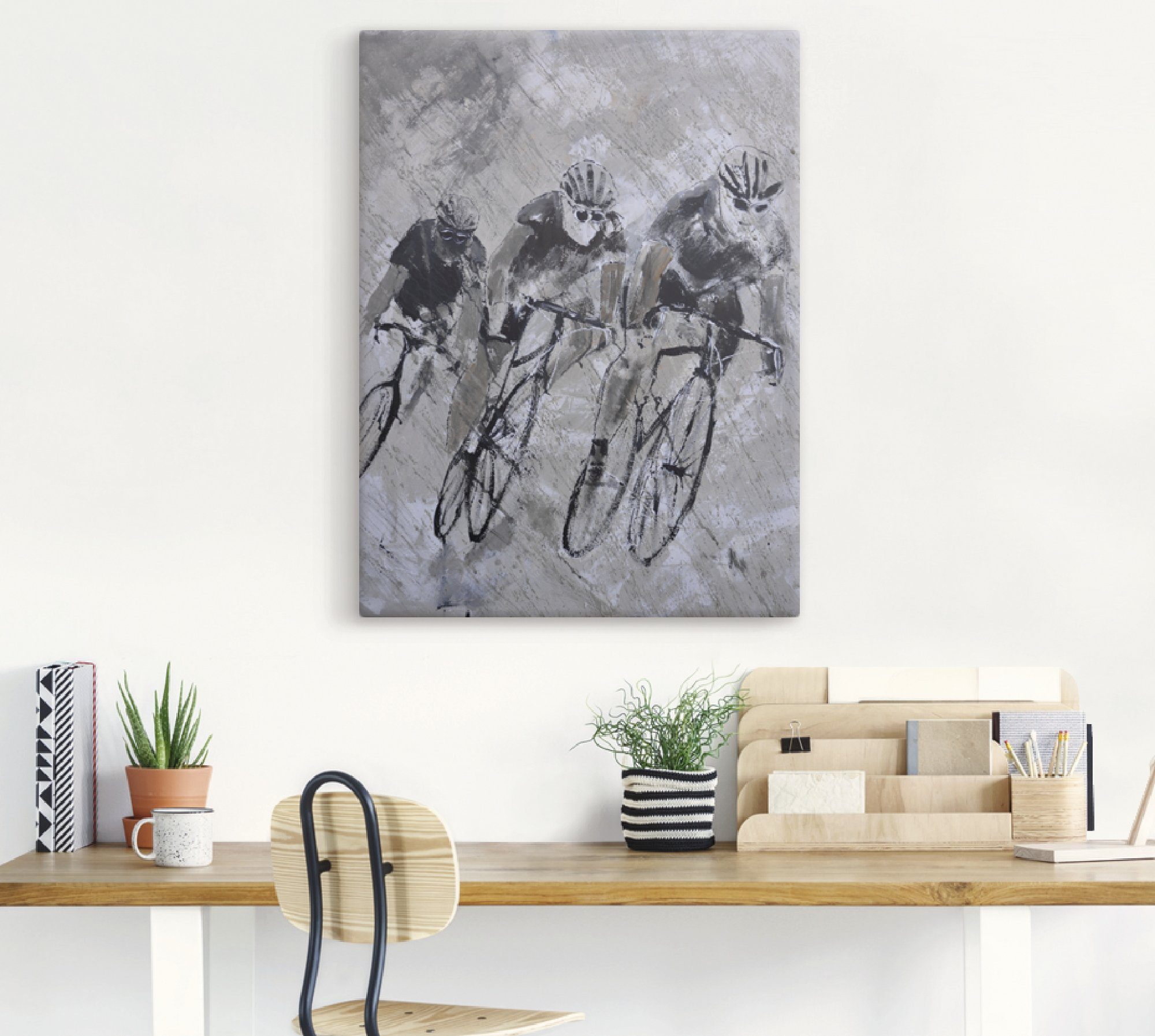 Artland Leinwandbild Fahrrad fahren im Regen, Fahrräder (1 St), auf Holzrahmen gespannt