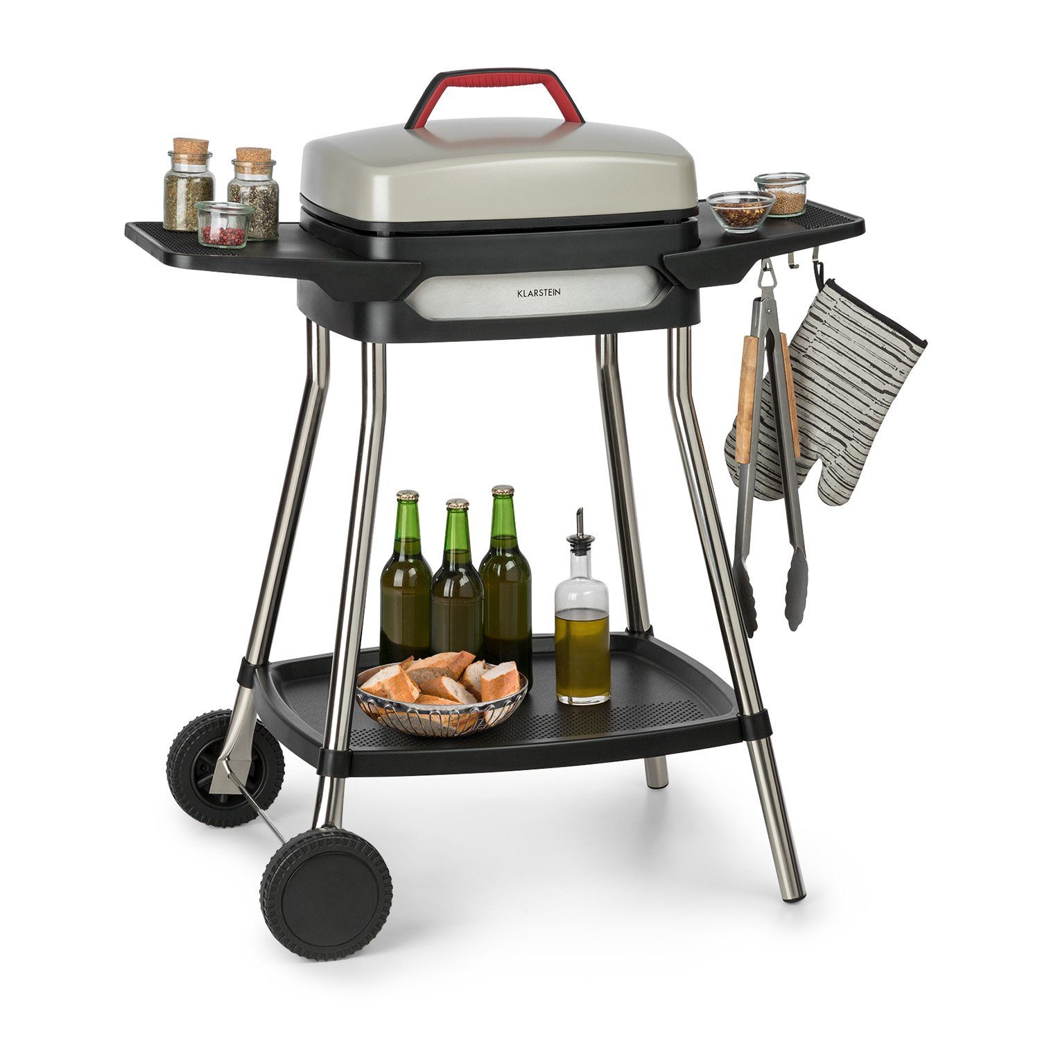 Klarstein Kontaktgrill Gatsby Elektrogrill 2000W Antihaft 40x36 cm Seitentische 20x32 cm, 2000 W, große Seitentische, Grillplatte mit Antihaft-Beschichtung