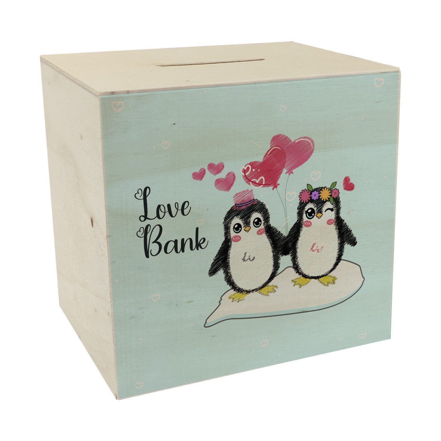 Spardose Pinguin Love Bank Spardose aus Holz