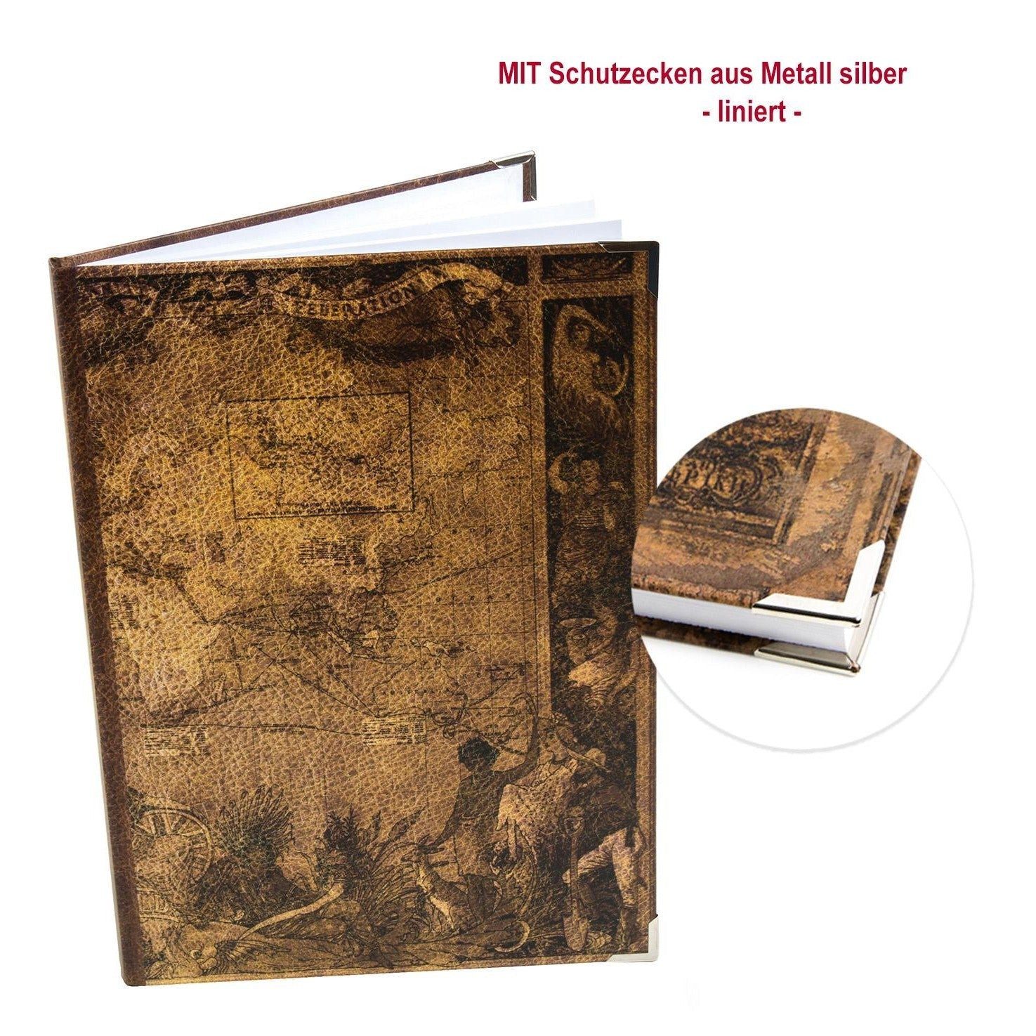 Logbuch-Verlag Dekofigur Großes Notizbuch liniert DIN A4 braun im Vintage Nostalgie Look -