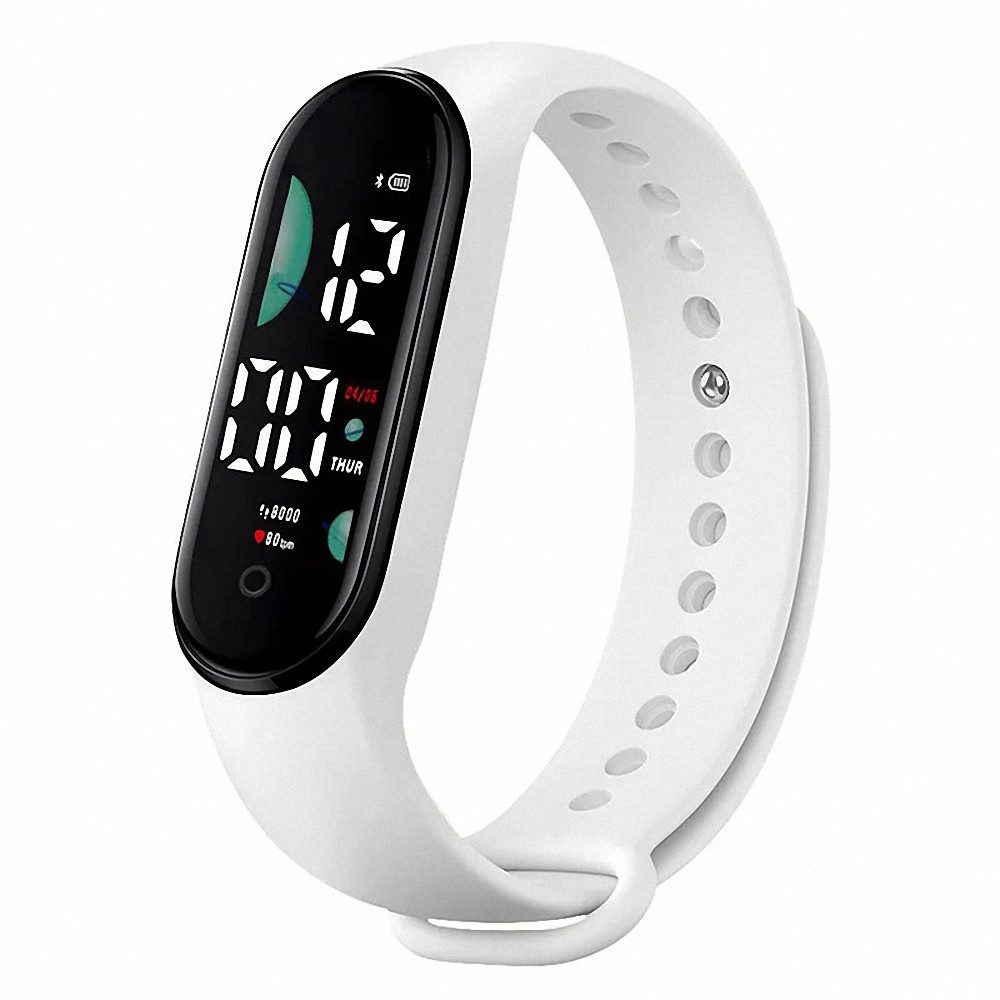 Quarzuhr Digitale Armbanduhr LED Silikon Sportuhr Gummi Kinderuhr Weiß