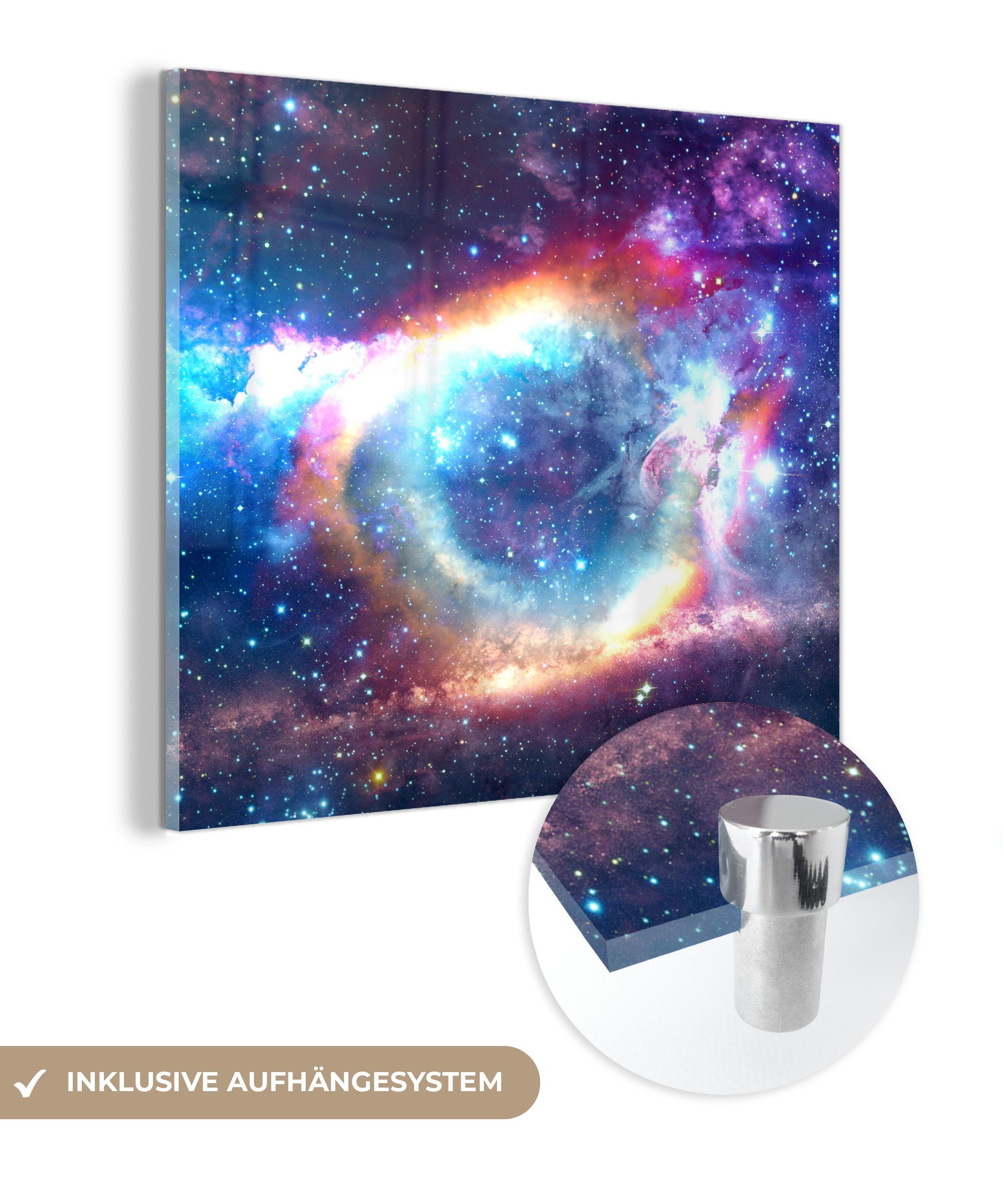 MuchoWow Acrylglasbild Weltraum - Regenbogen - Farben, (1 St), Glasbilder - Bilder auf Glas Wandbild - Foto auf Glas - Wanddekoration