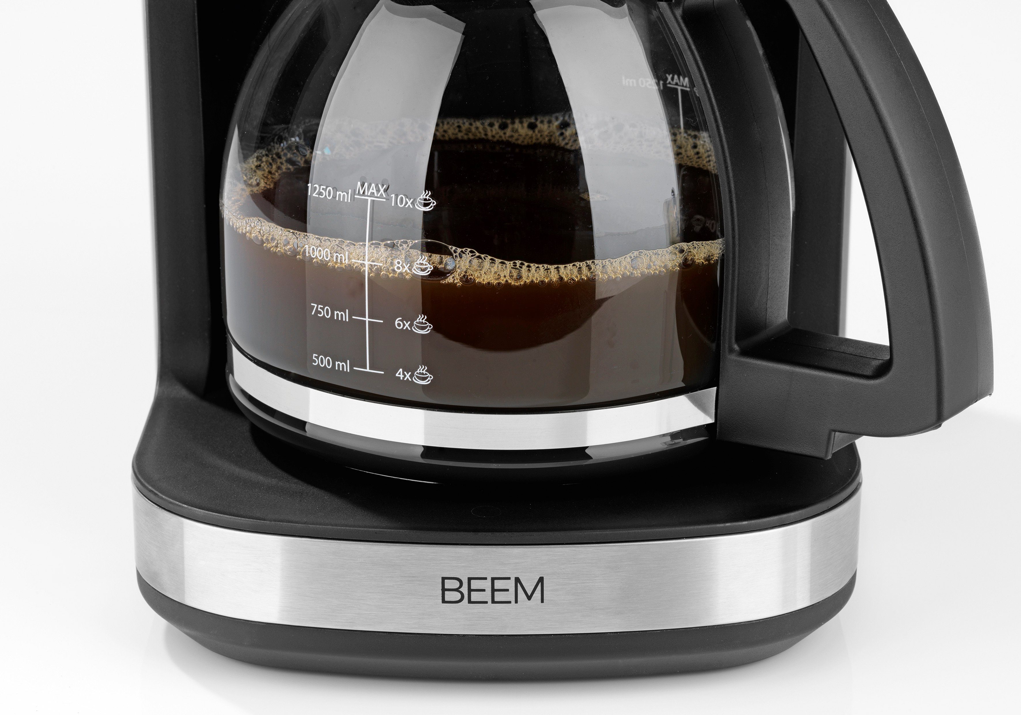 BEEM Filterkaffeemaschine Isolierkanne + Glaskanne, Permanentfilter 24h Kaffeekanne, 1.25l Timer Warmhalteplatte Kegelmahlwerk