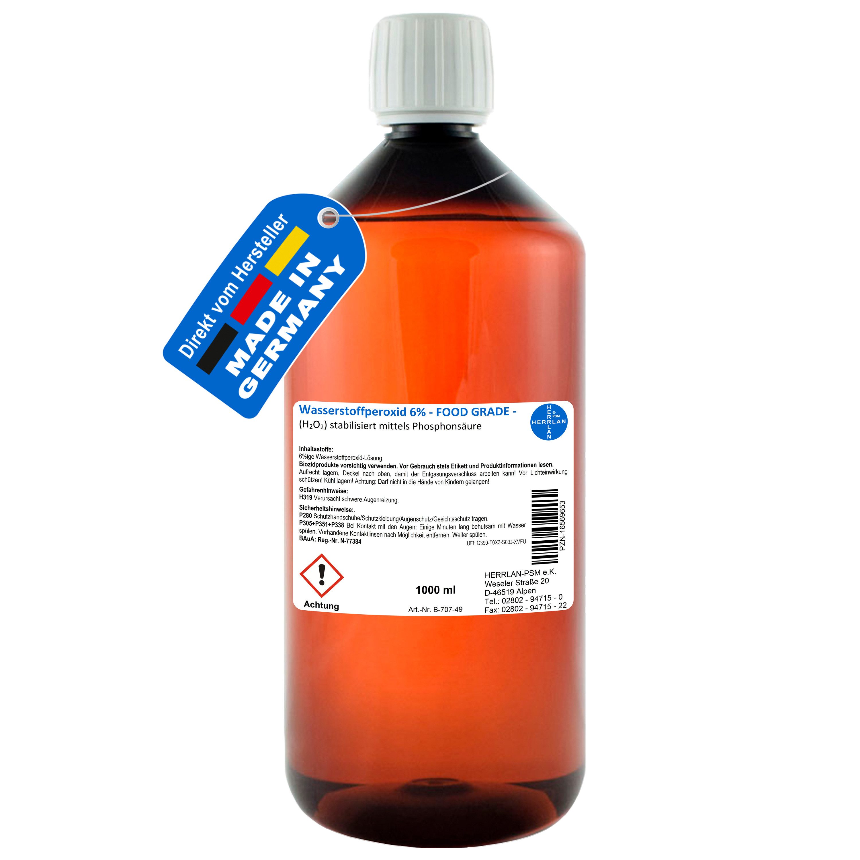 HERRLAN Wasserstoffperoxid 6% FOOD GRADE I HERRLAN-Qualität Bleichmittel (1 Liter)