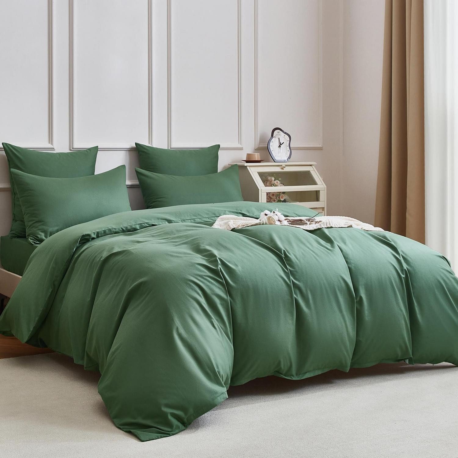 LuxusKollektion Bettwäsche Bettwäsche 200x220 Baumwolle Grün Uni