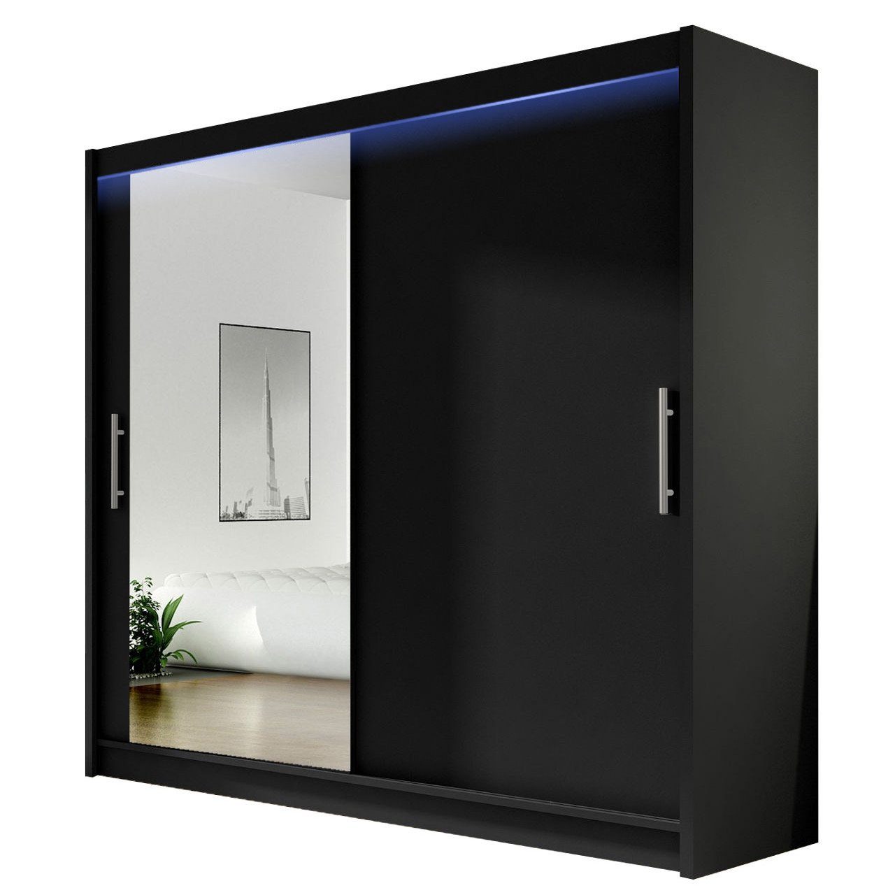 MIRJAN24 Kleiderschrank London VI (mit Schiebetüren, Spiegel) Schiebetürenschrank, Modernes Schlafzimmerschrank