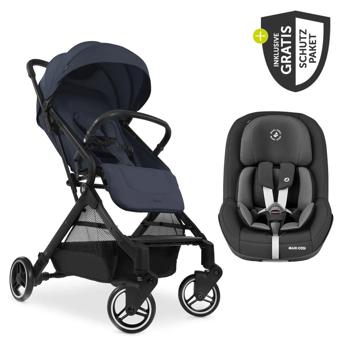 Hauck Kinder-Buggy Travel N Care - Navy Blue, Reisebuggy Sportwagen bis 22 kg inkl. Maxi Cosi Reboarder Pearl Pro 2
