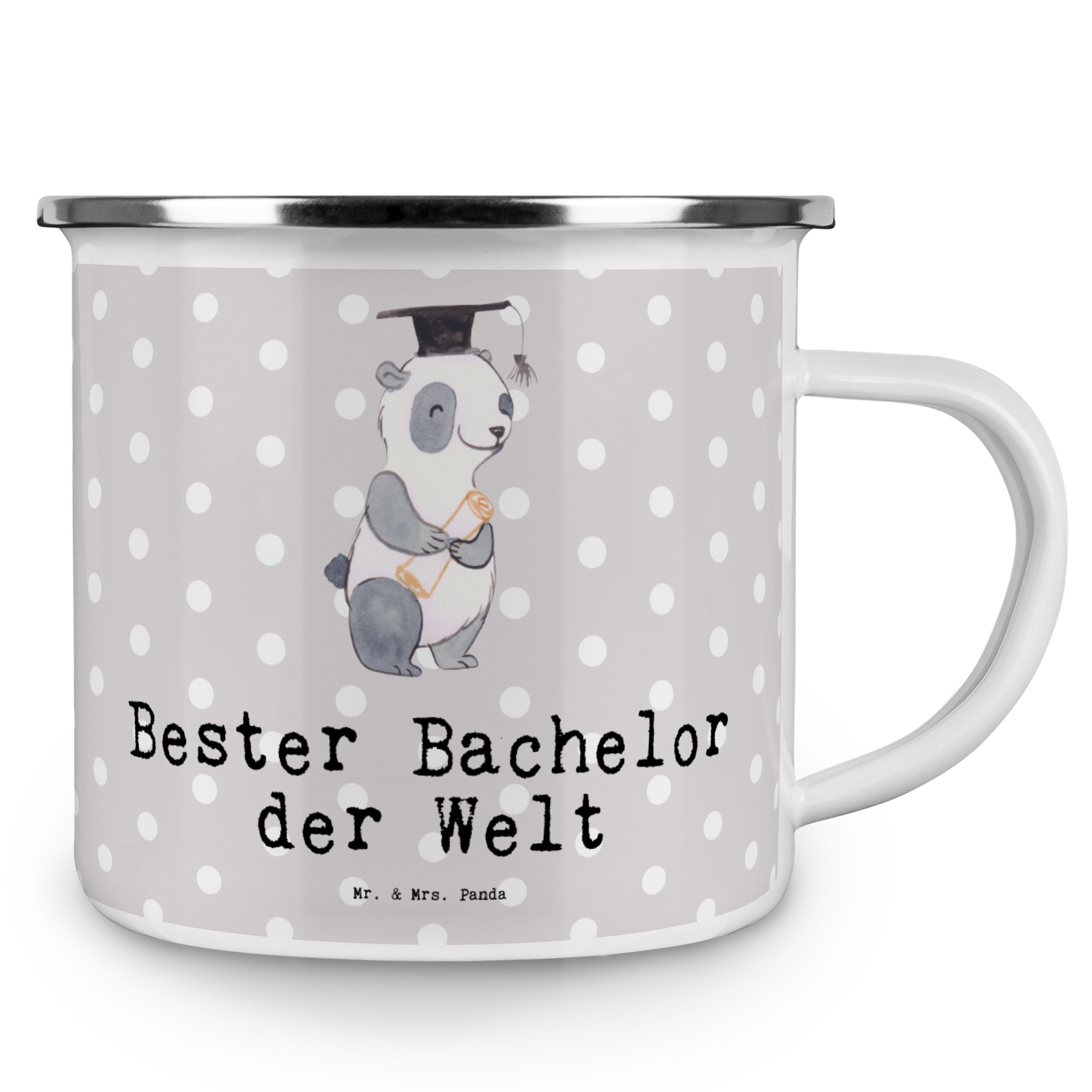 Emaille der Bachelor Welt Becher - Geschenk, Panda Campingtass, Mr. & Mrs. - Grau Bester Pastell Panda