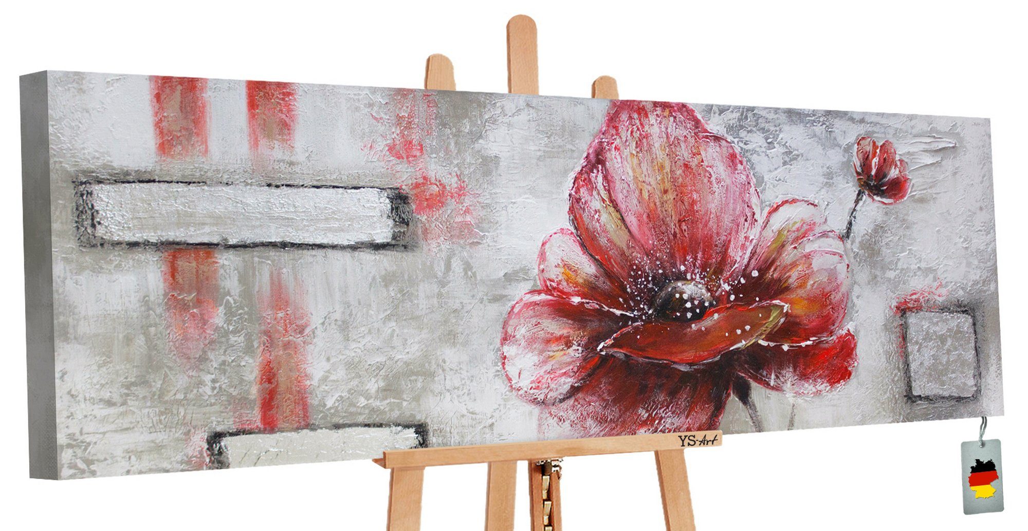 YS-Art Gemälde Blüte, Blumen, Leinwand Bild Handgemalt Rote Blüten Blumen Abstrakt | Gemälde
