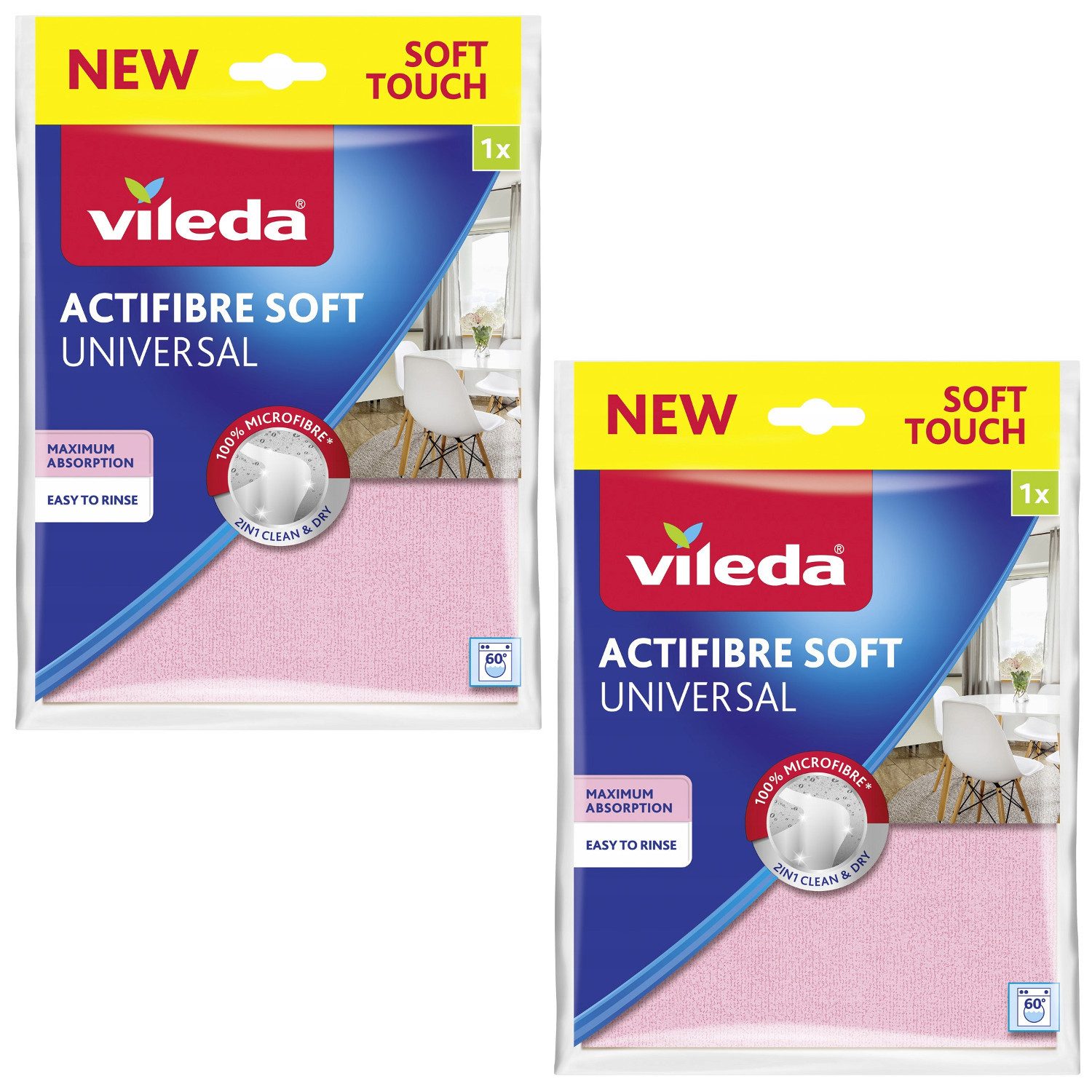 Vileda Mikrofasertuch (27x32 cm, 2-tlg., Mehrzwecktuch Actifibre Soft)