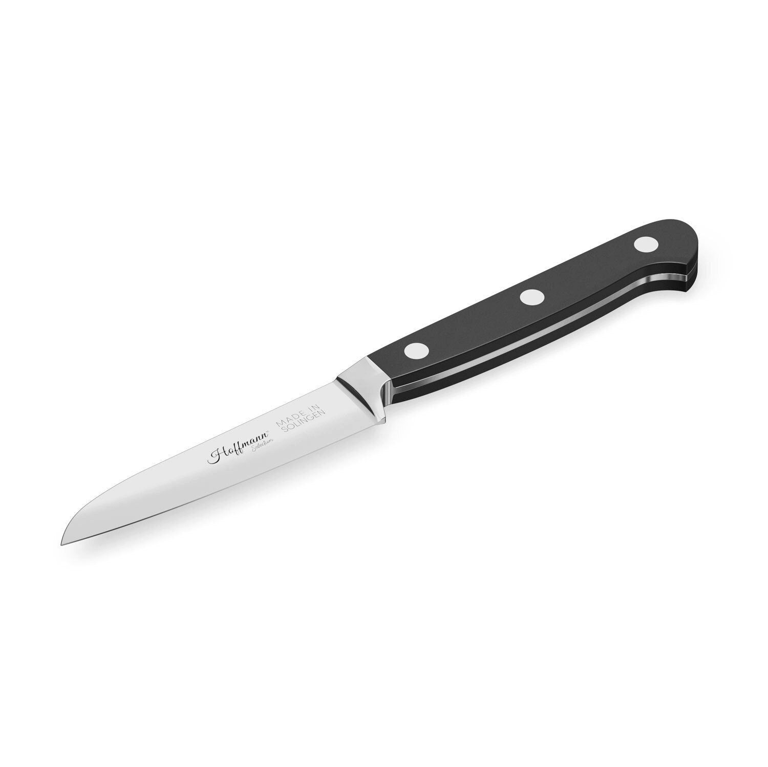 Hoffmann Germany Gemüsemesser Obstmesser handgeschmiedet Solingen 9 cm – rostfreier Stahl, X50CrMoV15, 58 HRC, Glatter Schliff, POM-Griff, Solingen