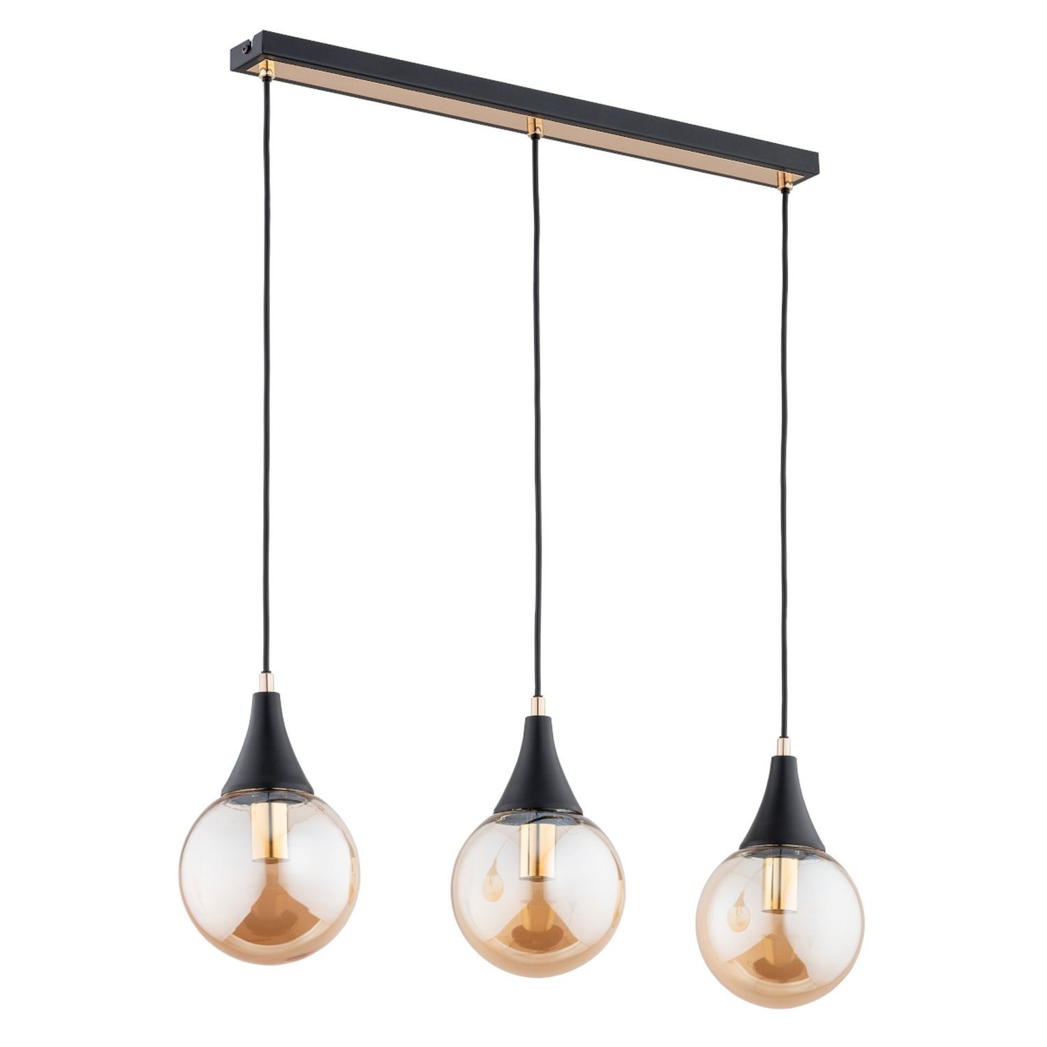 Licht-Erlebnisse Pendelleuchte GALANE, ohne Leuchtmittel, Metall Glas E14 H: max. 80 cm in Schwarz Bernstein Gold 3-flammig