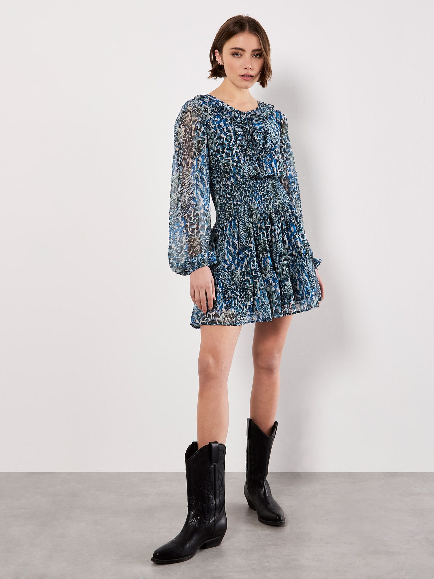 Apricot Druckkleid Patchworkkleid mit Rüschen günstig online kaufen