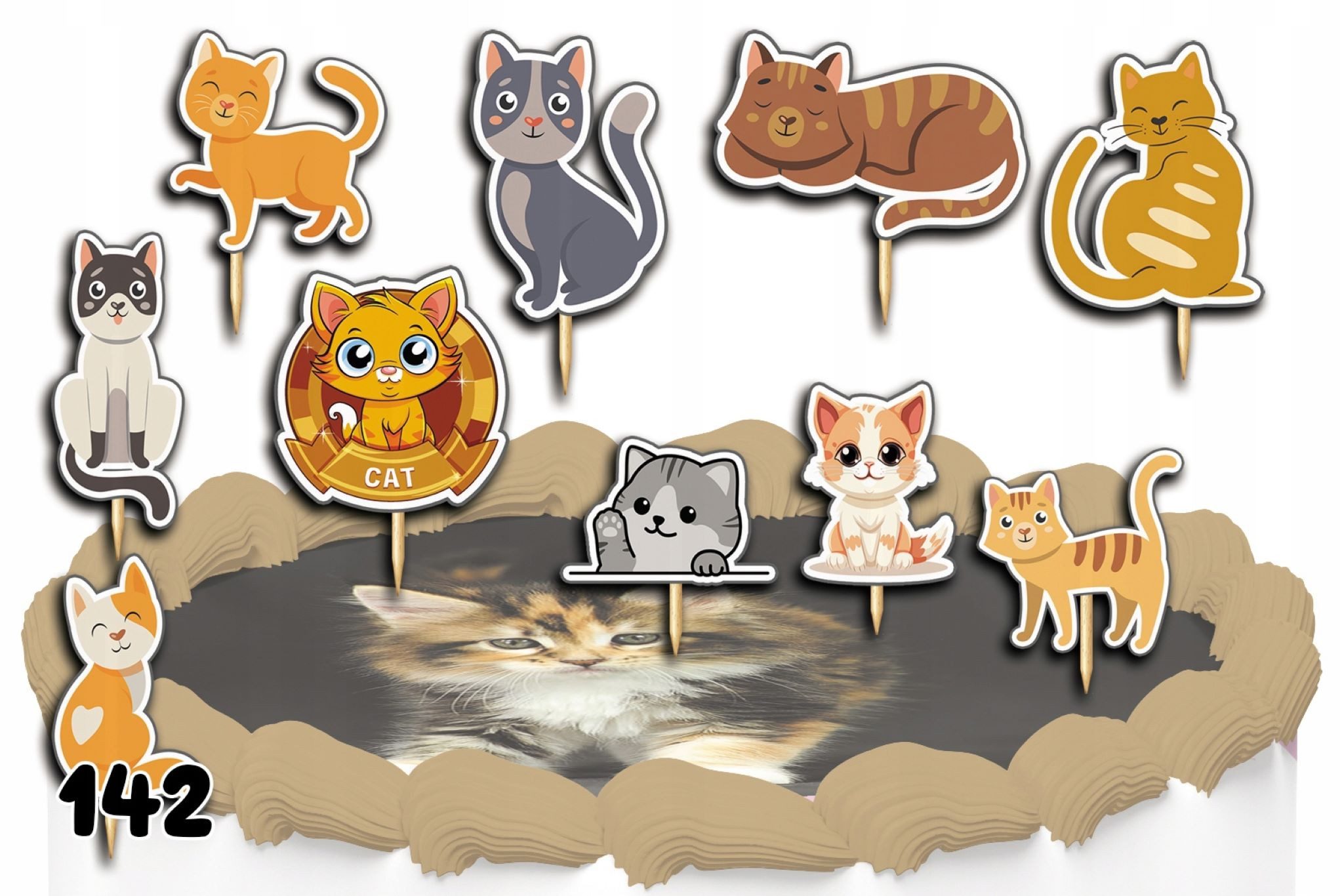 dodo, Topper Topper Set - Katzen Deko für Kuchen, 10 Stück, Tierische, Papier