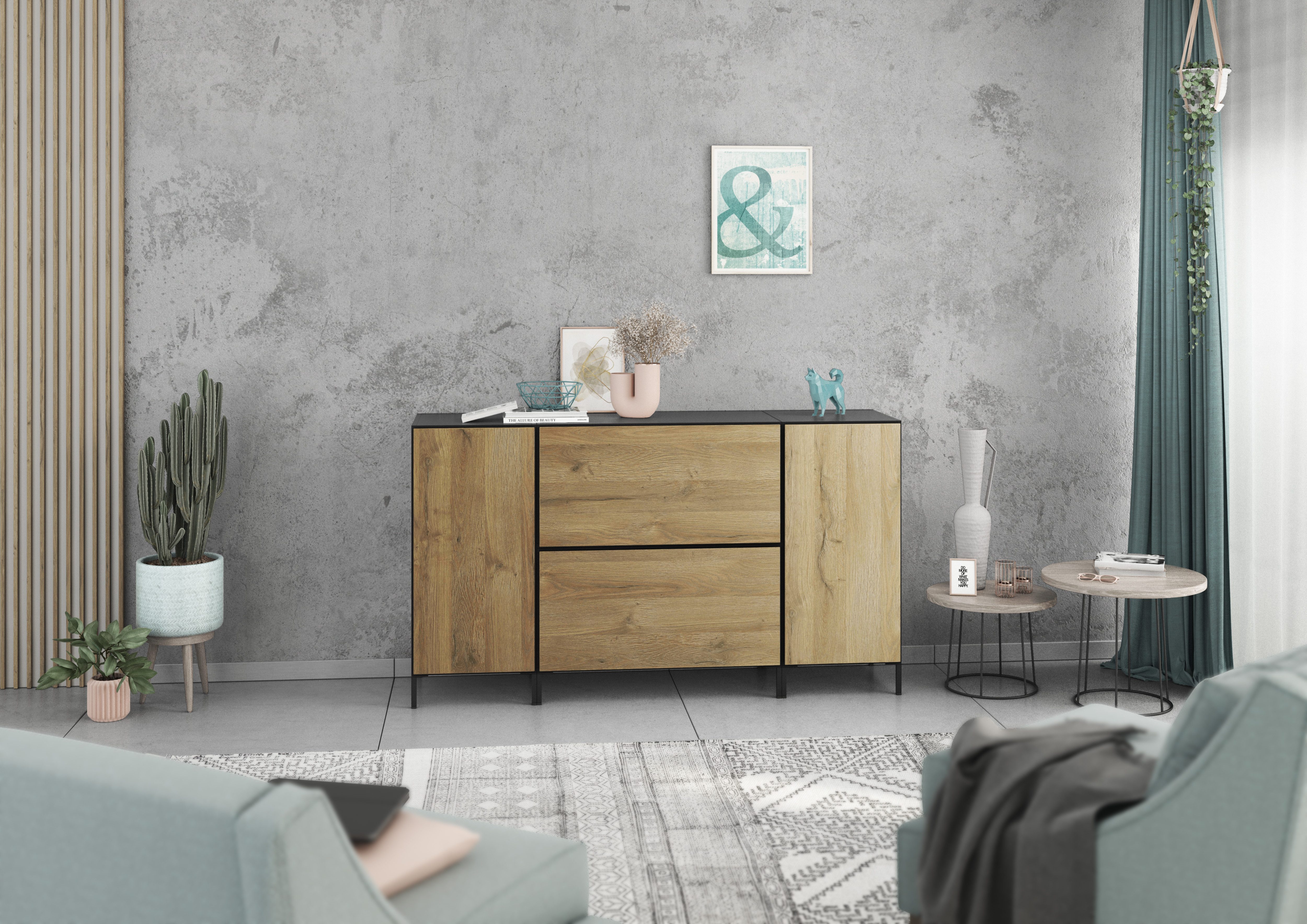 BMG Möbel Sideboard Modul+ (Sideboard Set 4 tlg., bestehend aus, 2x Schrank mit Tür, 2x Schrank mit Klappenfunktion), individuell kombinierbar, Sofclose-Funktion, Made in Germany