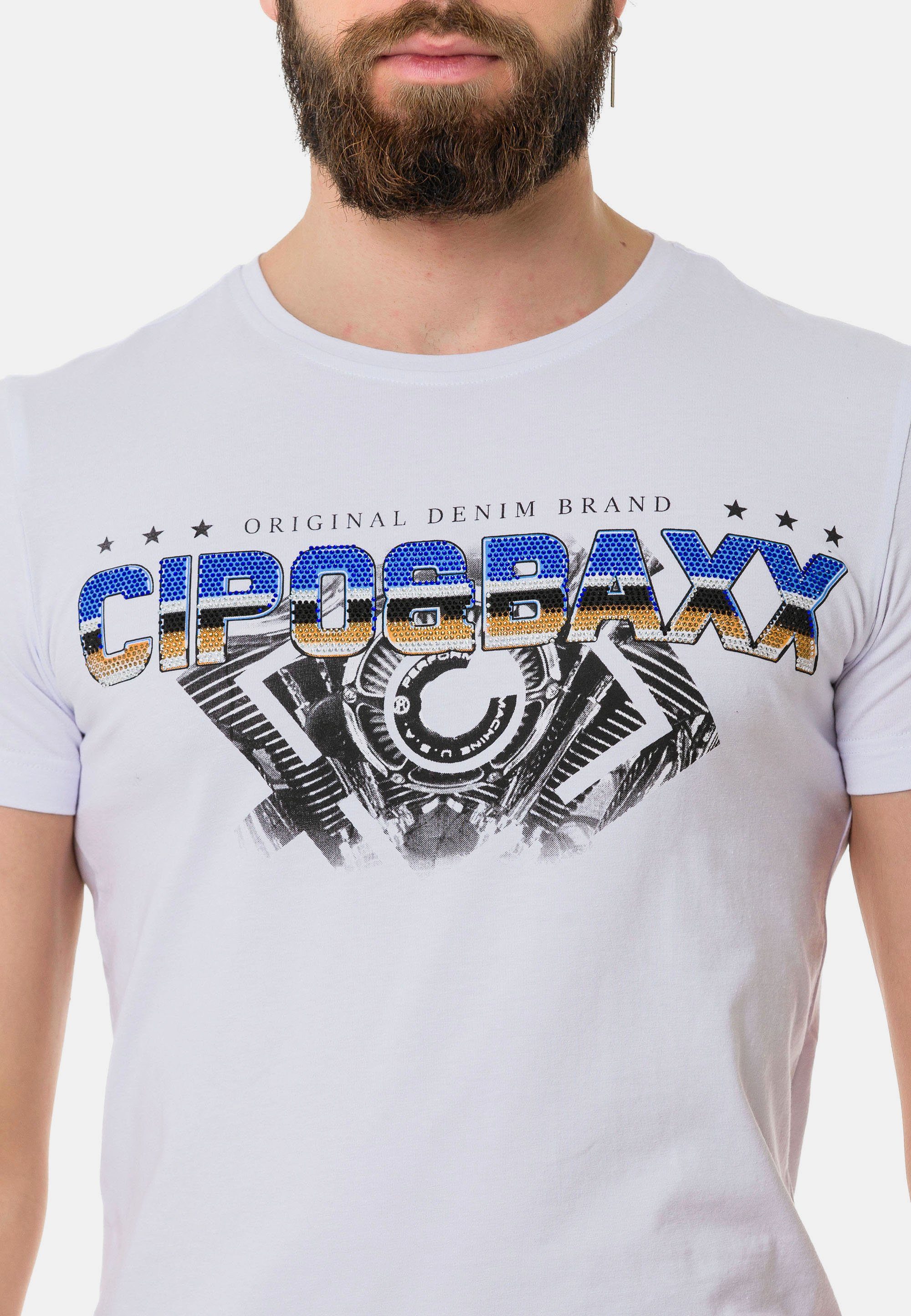 Cipo & Baxx T-Shirt mit weiß trendigem Marken-Schriftzug