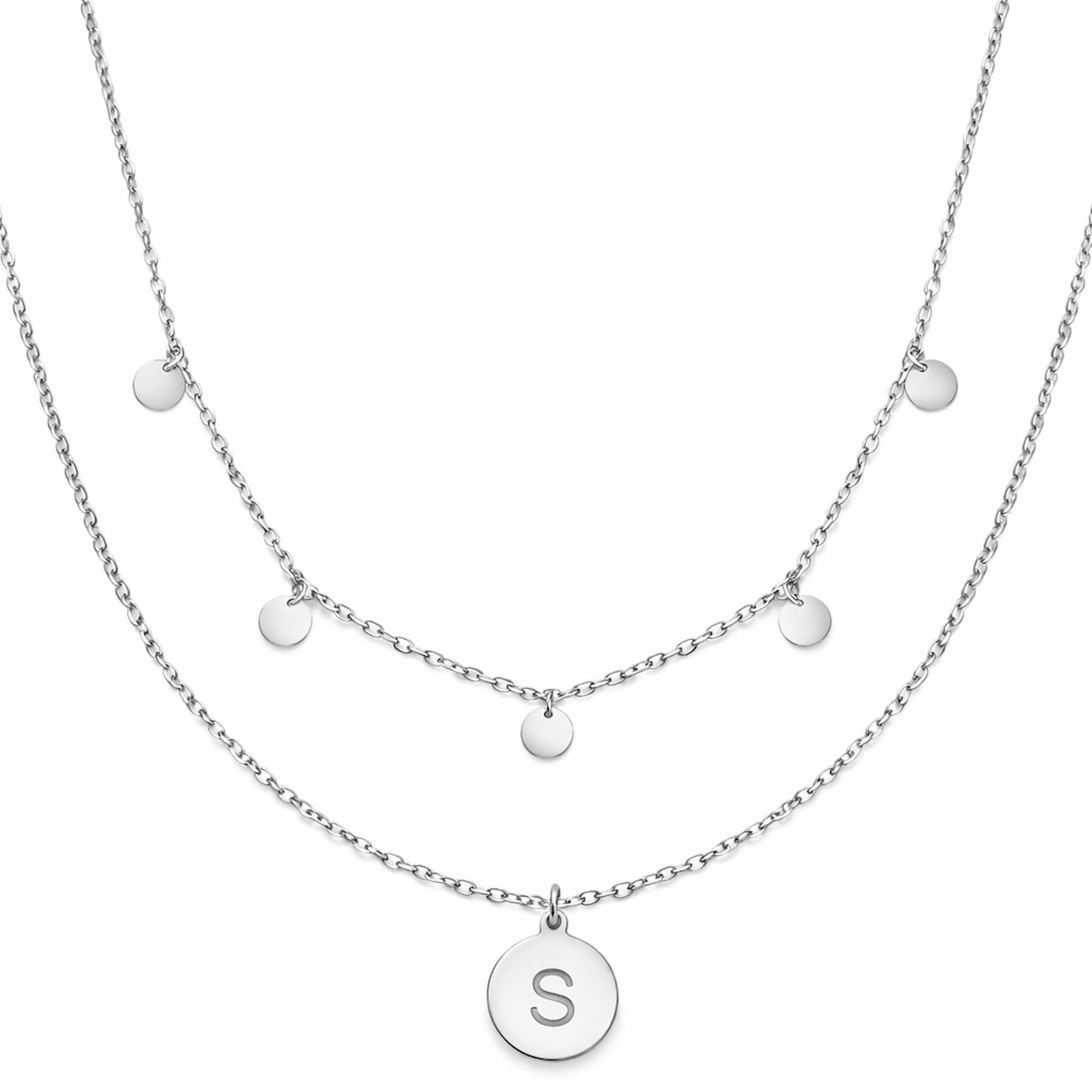 Kim Johanson Schmuckset Plättchen & Buchstabe A-Z in Silber & Gold (Set, 2-tlg), 2 x Ketten Set