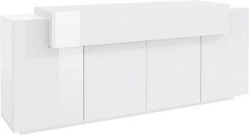 möbelando Sideboard Corona (BxHxT: 200x85,6x45 cm), in weiß/weiß hochglanz mit 4 Türen und 3 Einlegeböden