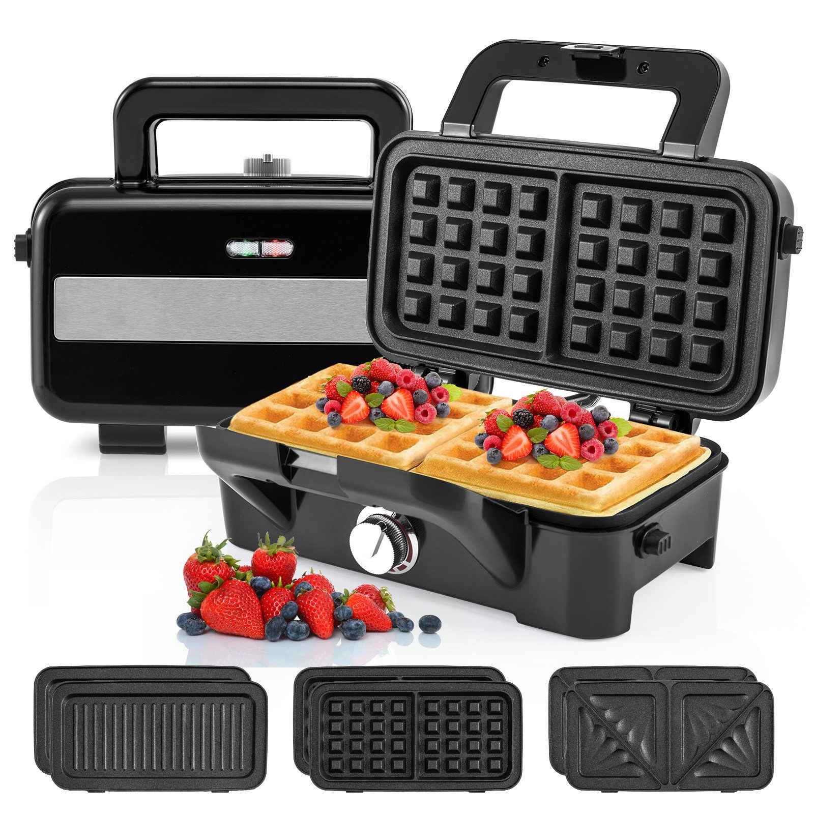 KOMFOTTEU 3-in-1-Sandwichmaker, 1200 W, mit 6 abnehmbare Platten, 5-Gang Temperaturregelung