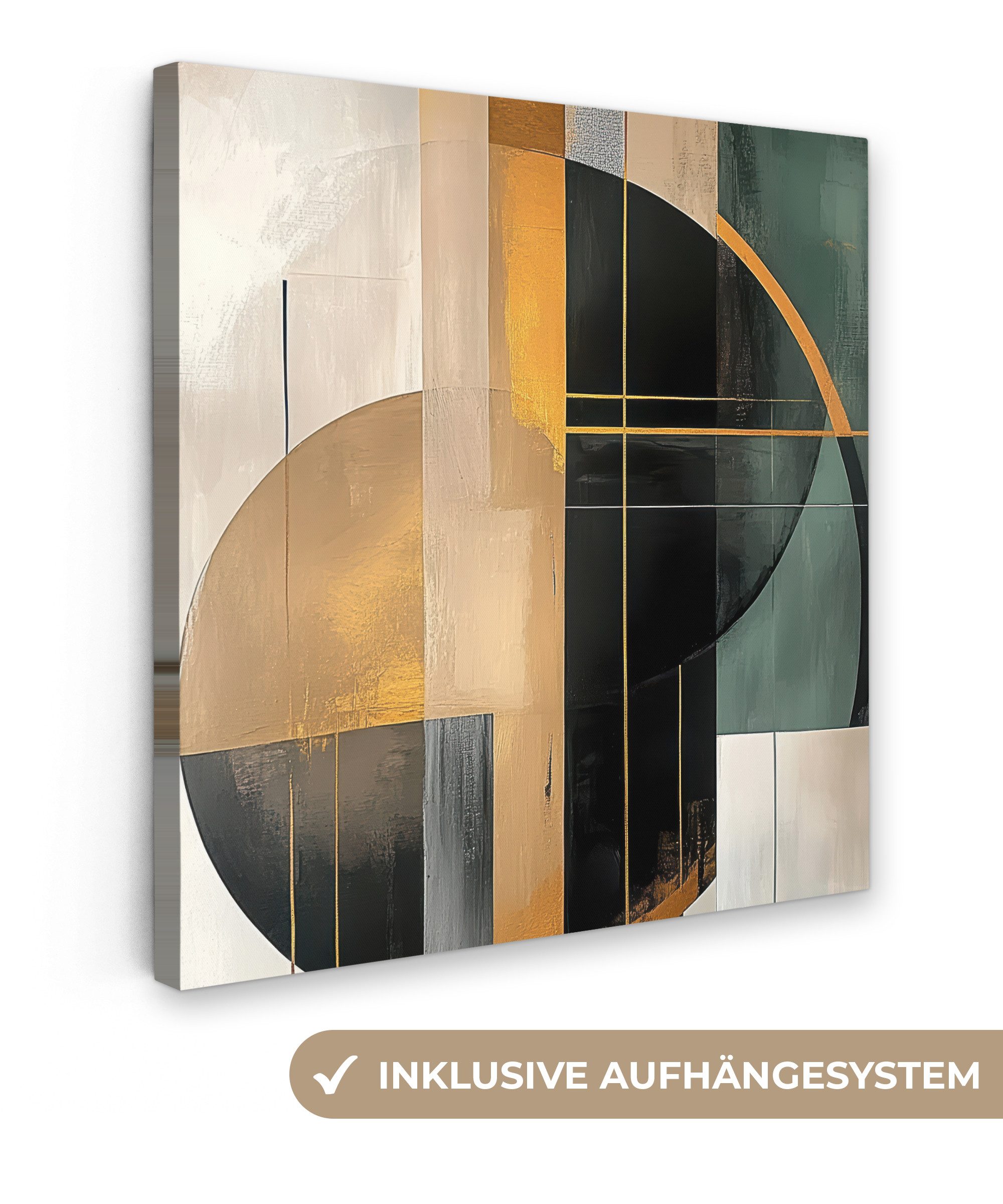 OneMillionCanvasses® Leinwandbild Abstrakt - Gold - Bronze - Grün - Formen - Modern, Fotodruck (1 St), Wandbild, Deko Schlafzimmer Wohnzimmer Flur 20x20 cm