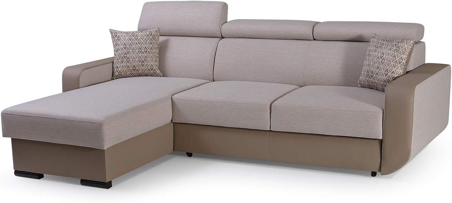 MOEBLO Ecksofa Pedro, Eckcouch Sofa Couch Wohnlandschaft L-Form Polsterecke - 236x165x97 cm, mit Schlaffunktion, mit Bettkasten Cappuccino (INARI 22 + MADRYT 926)