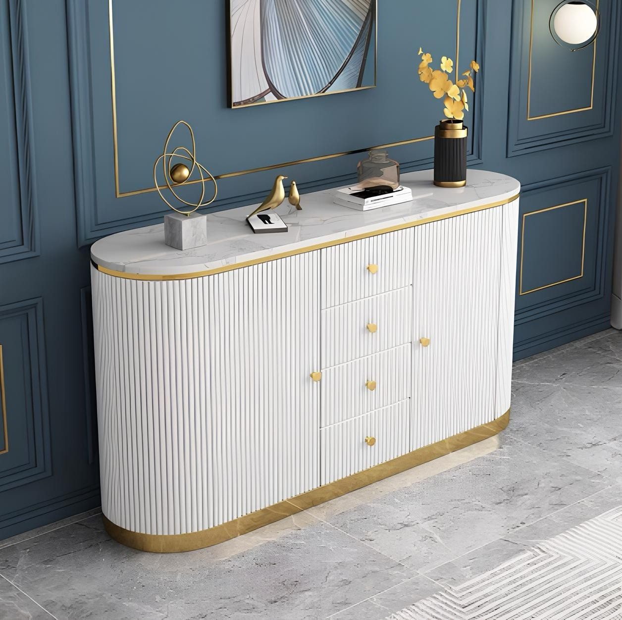 Xlmoebel Sideboard Weißes Holz-Sideboard mit geräumigem Stauraum und elegantem Design (Sideboard), Hergestellt in Europa
