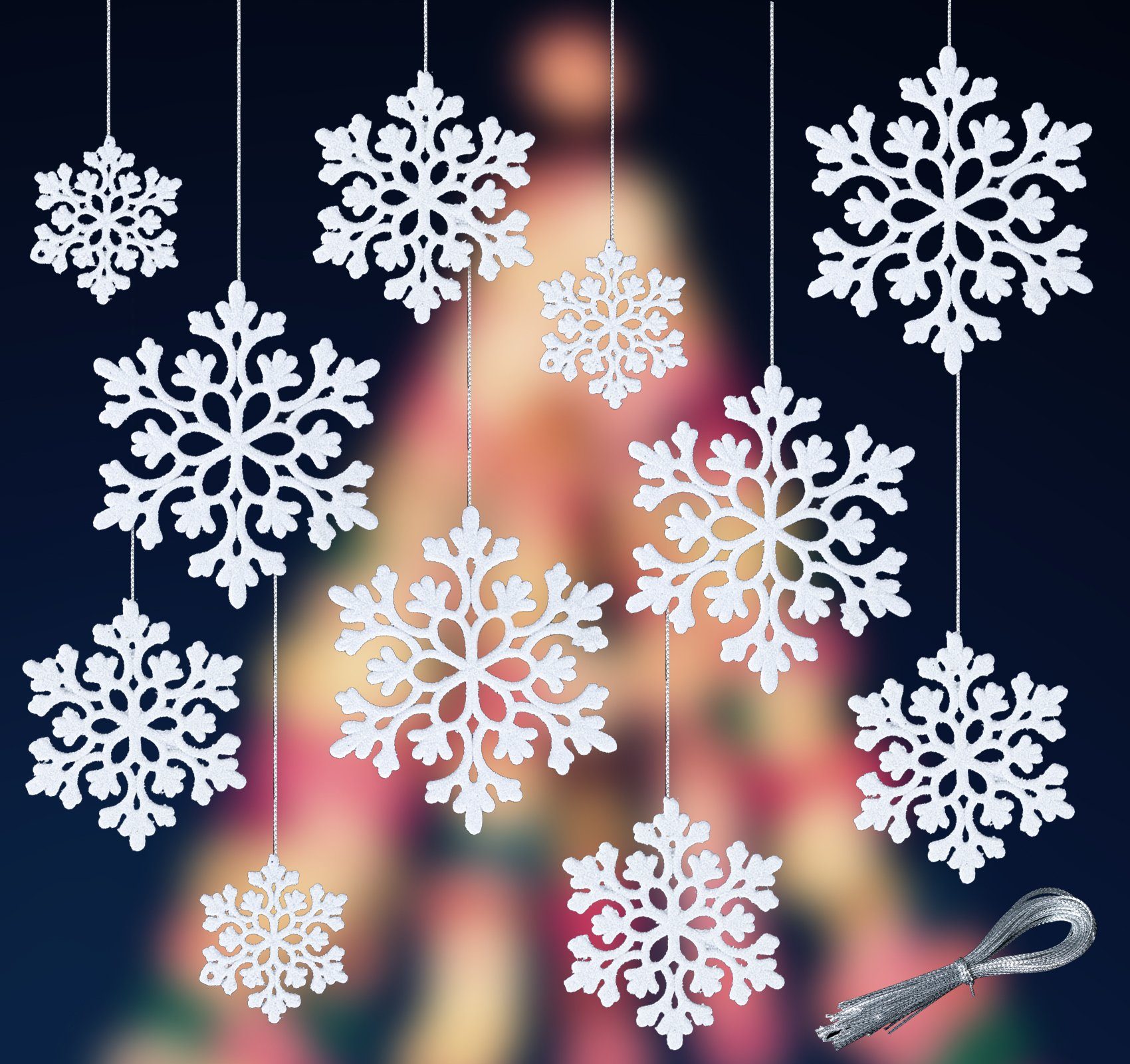 Anhänger Weihnachtsbaum für Deko Silber Set Weihnachten (30-tlg), Glitzer Homewit Schneeflocken Weihnachtsdeko Weihnachtsschmuck Christbaumschmuck