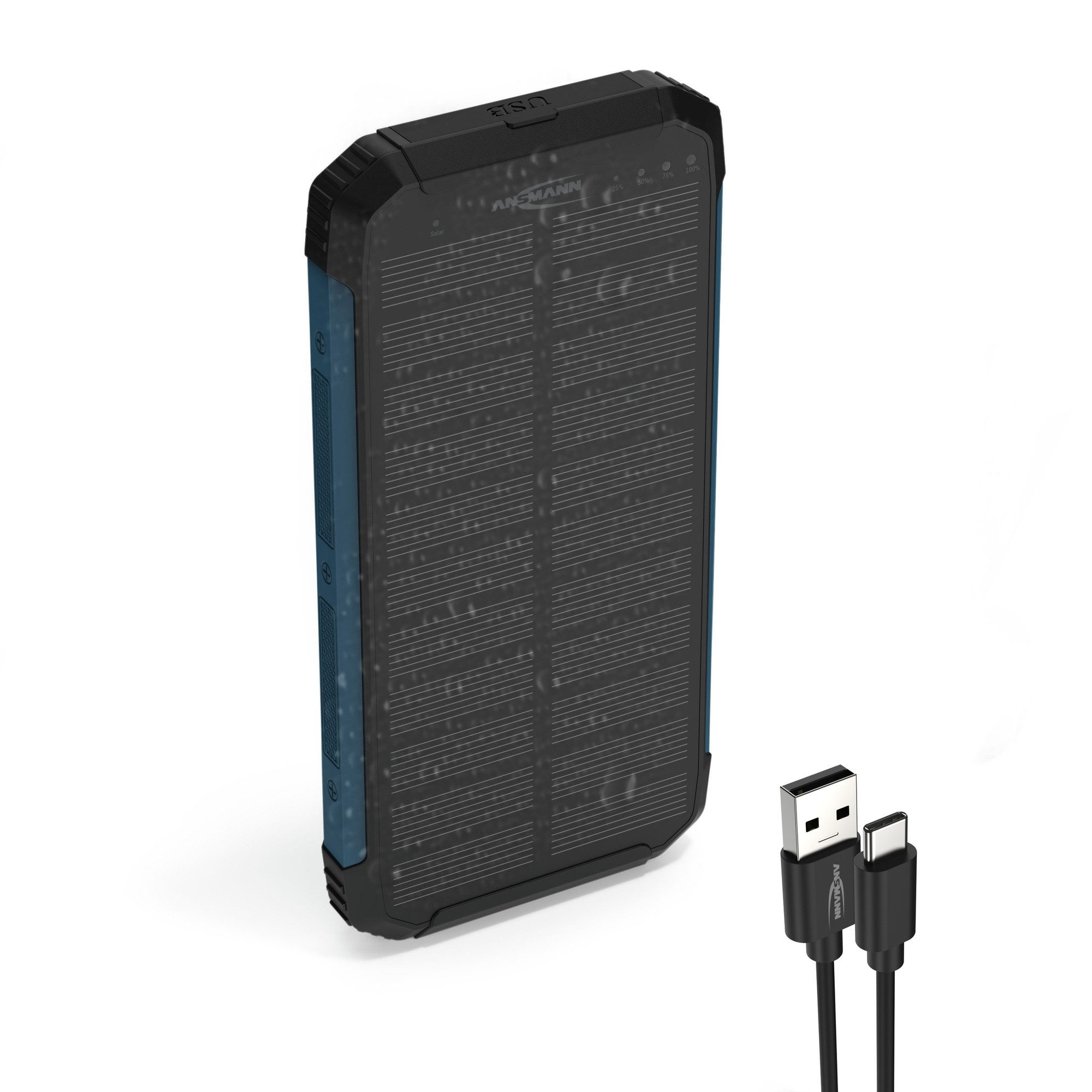 ANSMANN AG Solar Powerbank 10000mAh, Outdoor Ladegerät, mit Taschenlampe Powerbank 10000 mAh (3.7 V)
