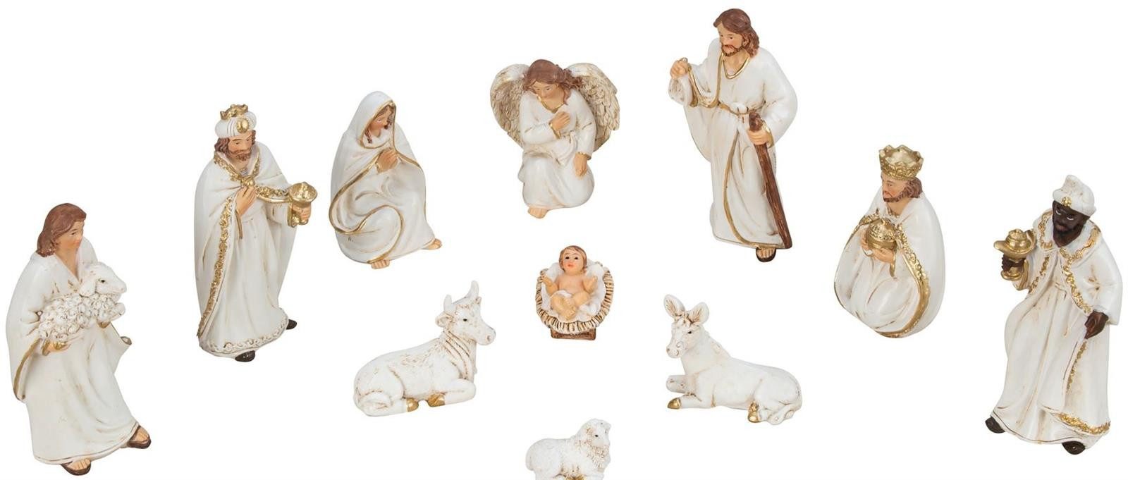 Geschenkestadl Krippenfigur 11-teiliges Krippenfigurenset in Weiß & Gold – 2 Größen zur Auswahl (Spar-Set, Krippenfiguren Set), zeitloses Design in weiß mit gold