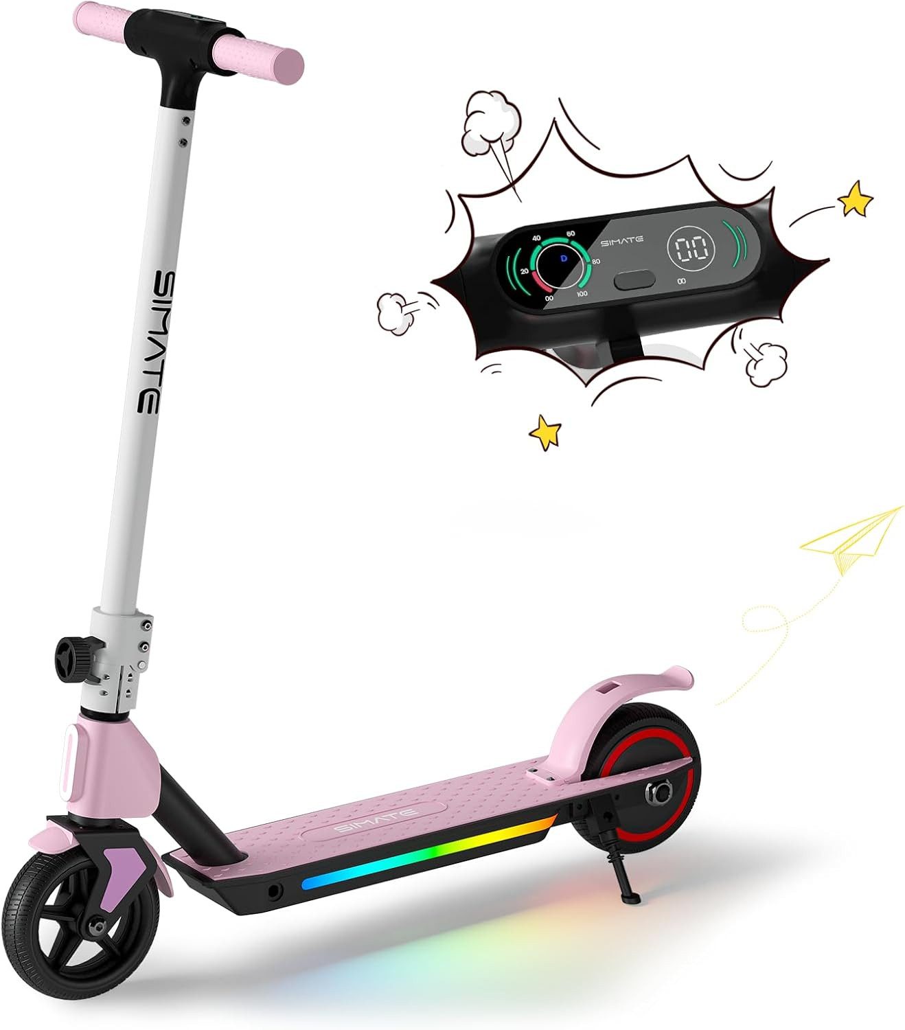 E-Scooter Kinder 6-14 Jahre - 16 Km/h Max., 150W Motor, Bluetooth Musik & Bunte LED-Lichter