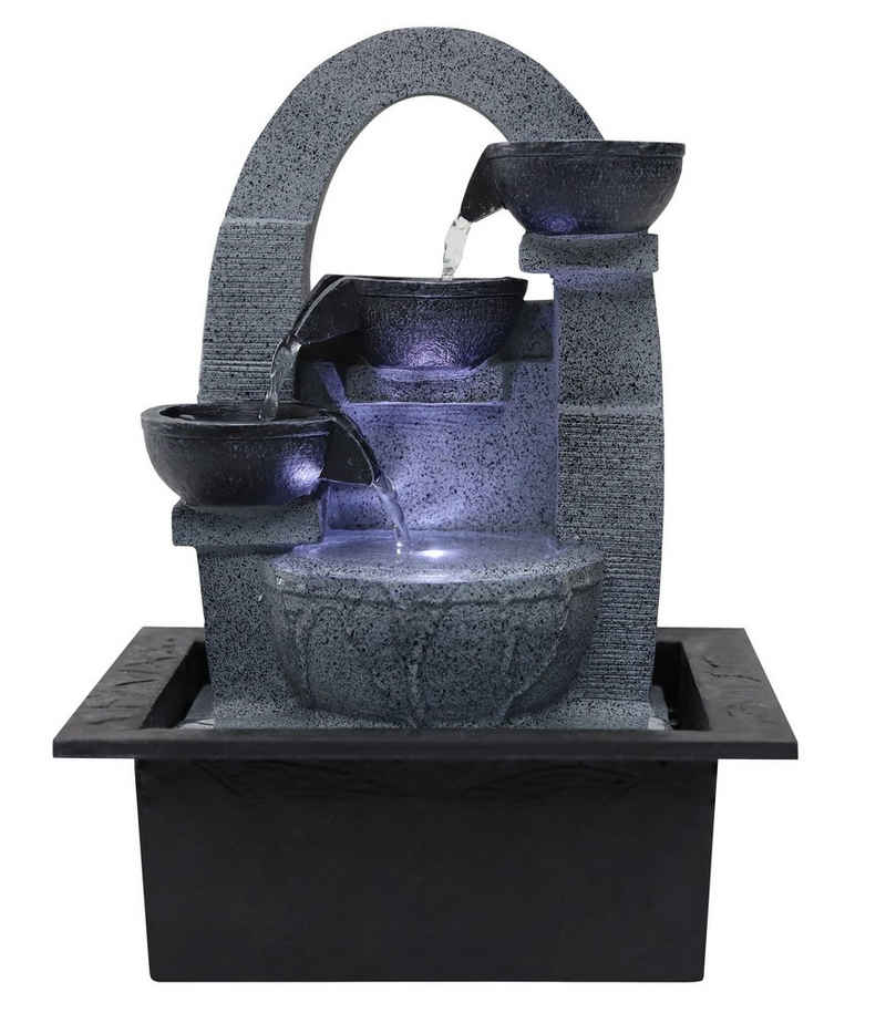 Dehner Zimmerbrunnen »Skleda mit LED, 21 x 28 x 18.3 cm, Polyresin, grau«, 21 cm Breite