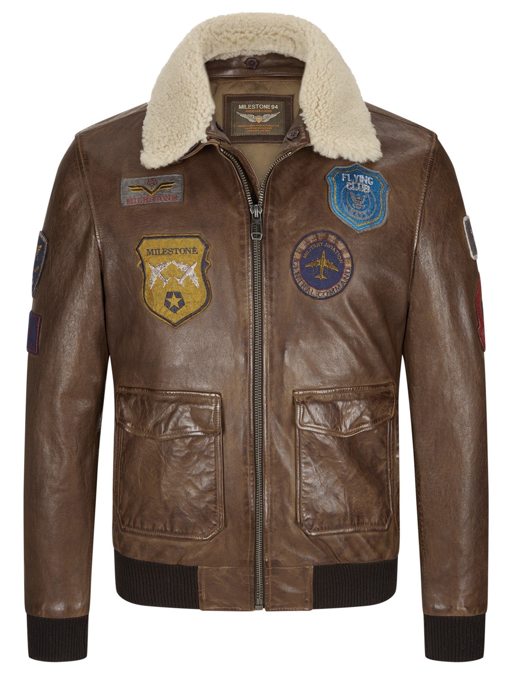 MILESTONE Lederjacke MSMatti Herren Fliegerjacke mit abnehmbarem Fellkragen – Bild 2 von 5