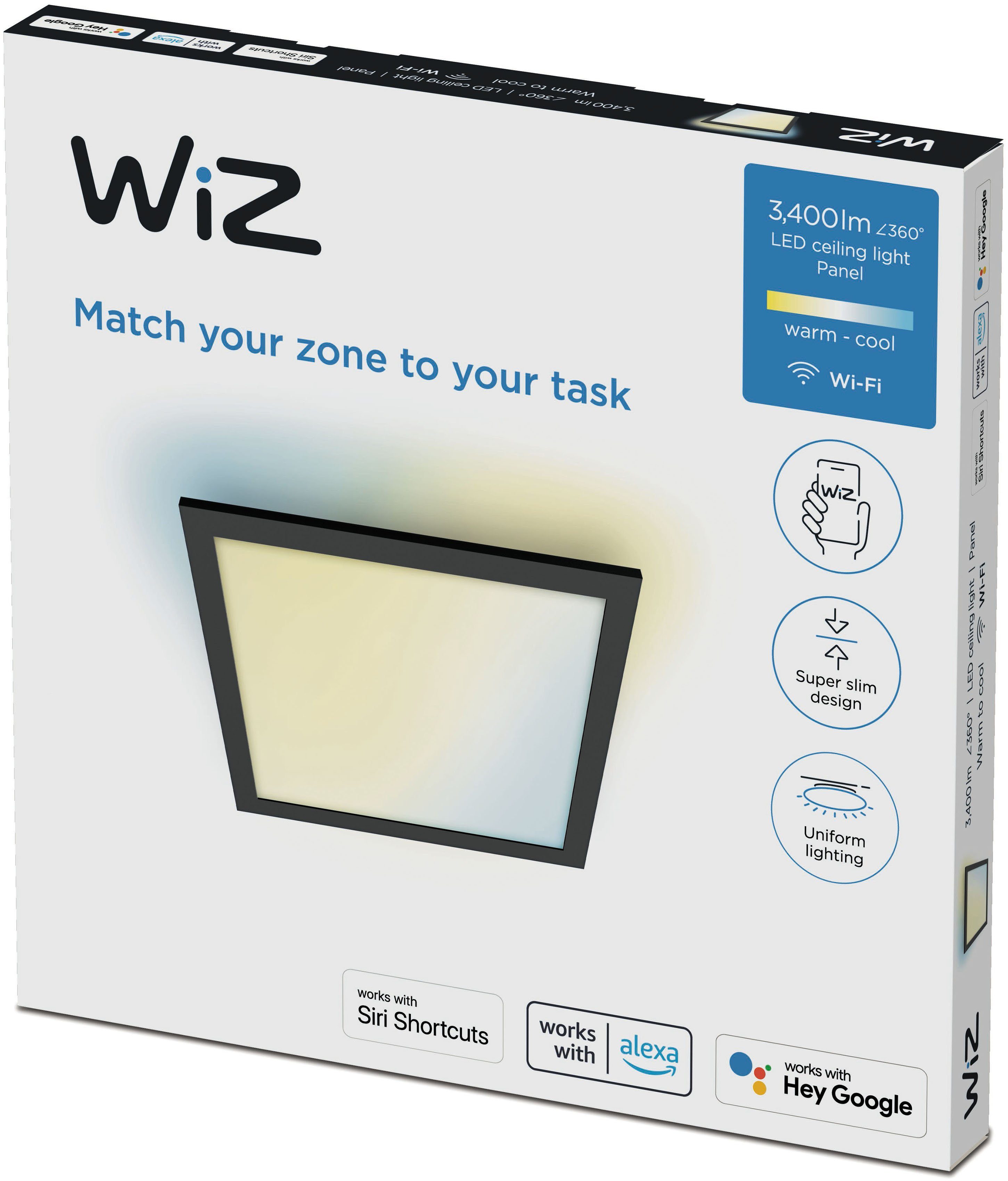 WiZ LED Deckenleuchte Tunable White, Dimmer, LED fest integriert, warmweiß - kaltweiß, Quadratisch