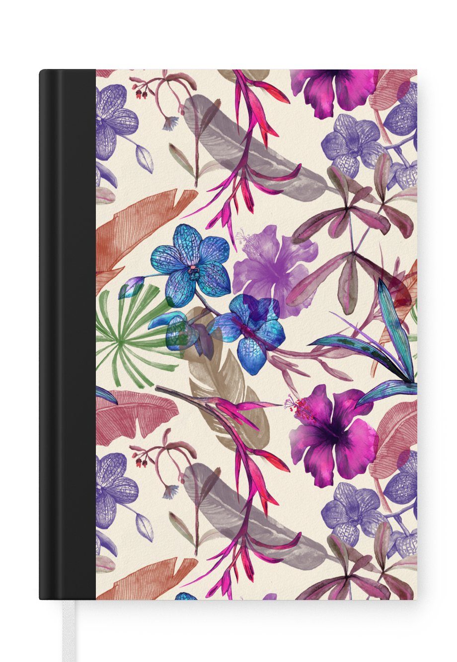 MuchoWow Notizbuch Blumen - Regenbogen - Dschungel - Muster - Vintage, Journal, Merkzettel, Tagebuch, Notizheft, A5, 98 Seiten, Haushaltsbuch