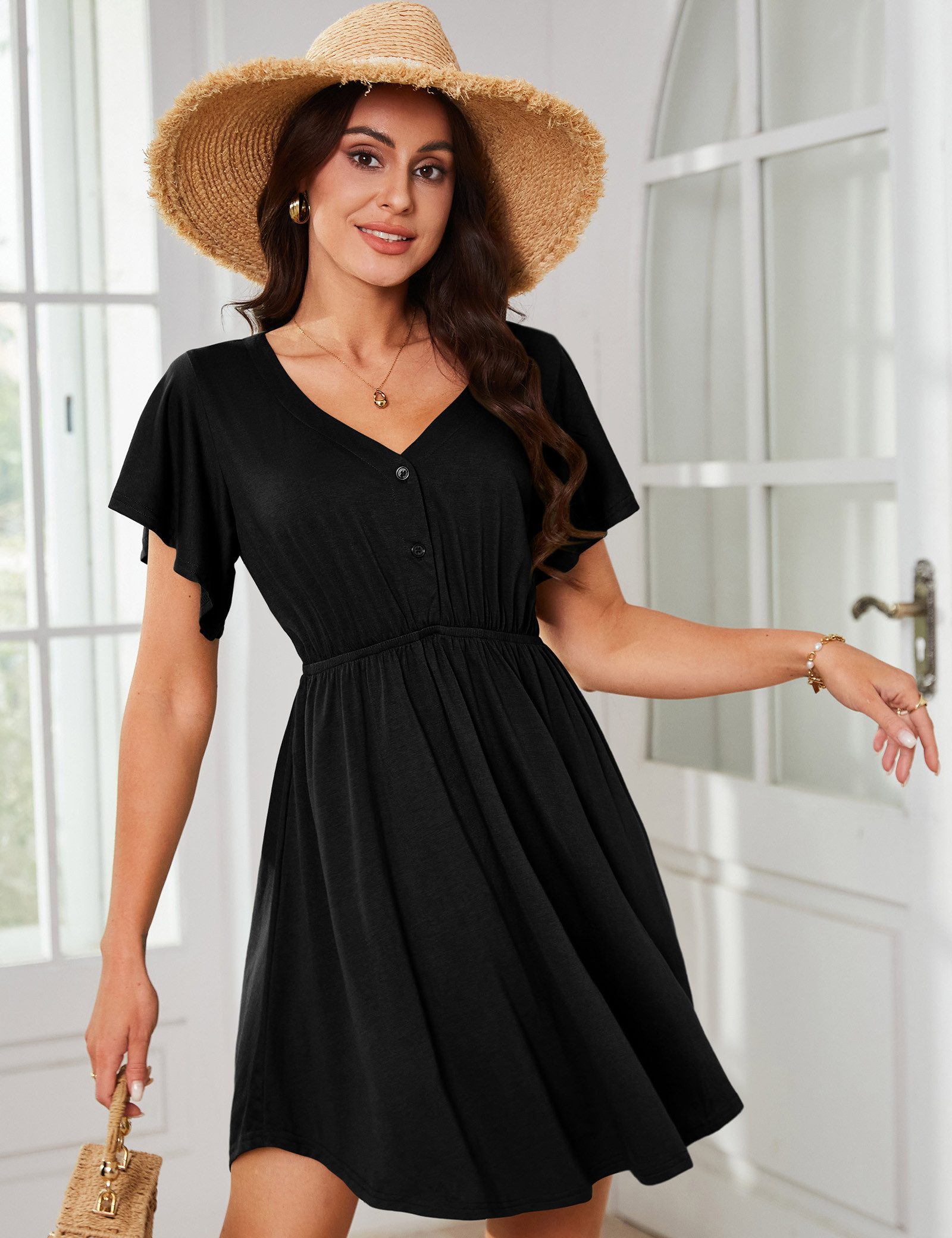 Beluring Tunikakleid Damen Lässig Kurzarm Sommerkleid Freizeitkleid Blusenk günstig online kaufen