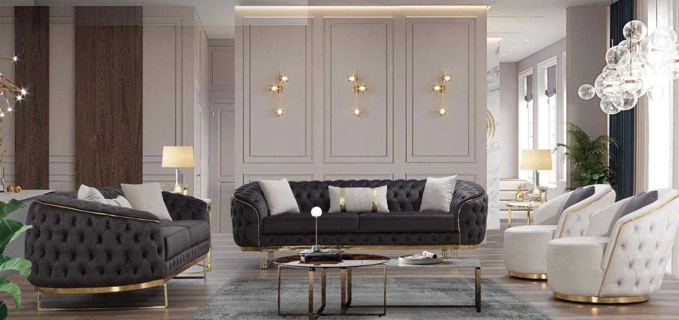 JVmoebel Wohnzimmer-Set Luxuriös Sofagarnitur 4tlg 3+3+1+1 Sitz Sofa Couchen Möbel Couch, (4-St., 2x Sofa 3 Sitzer + 2x Sessel), Made in Europa