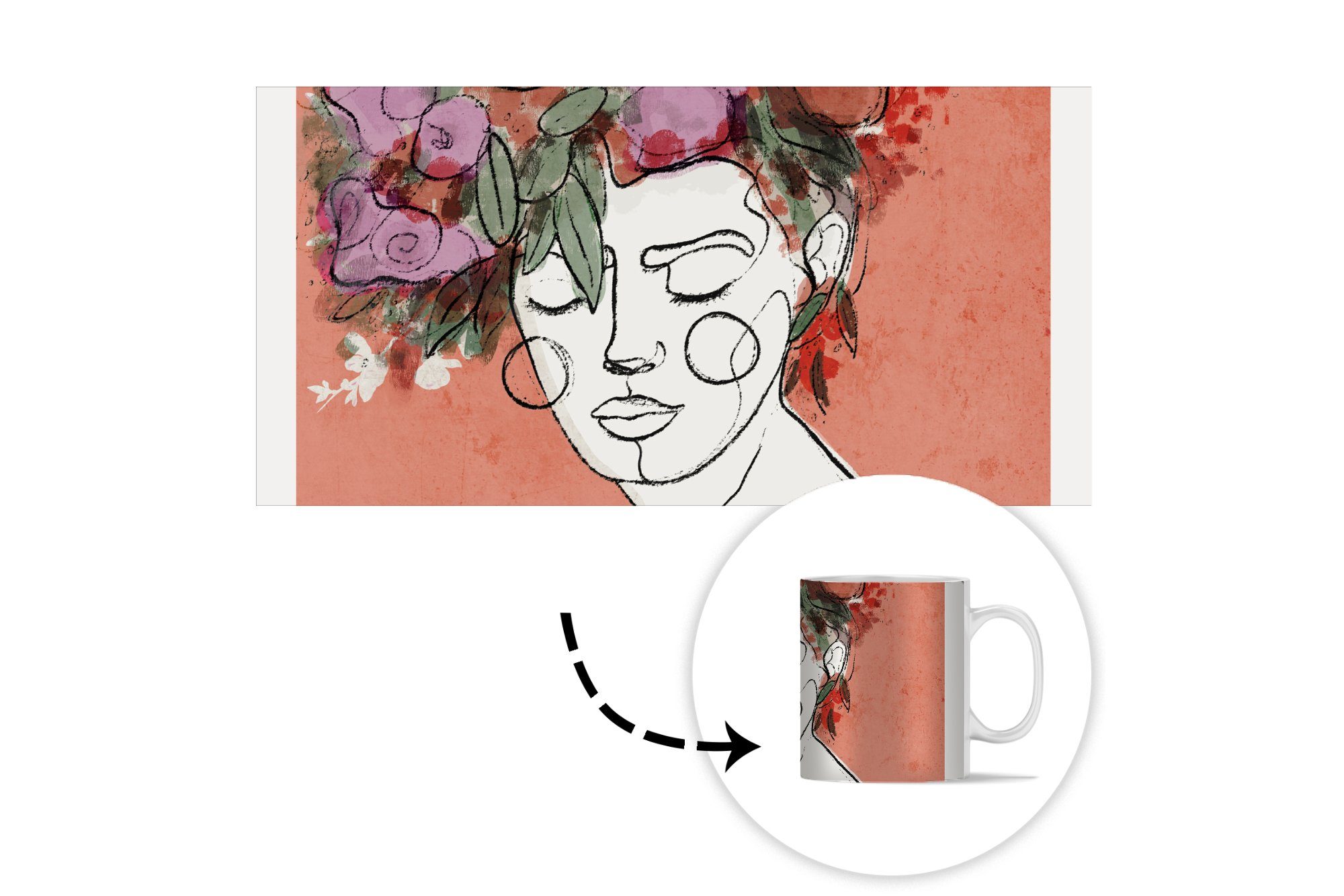 Blumen - Kaffeetassen, Teetasse, Tasse - Frau Becher, - Pastell, Porträt Geschenk MuchoWow Teetasse, Keramik,