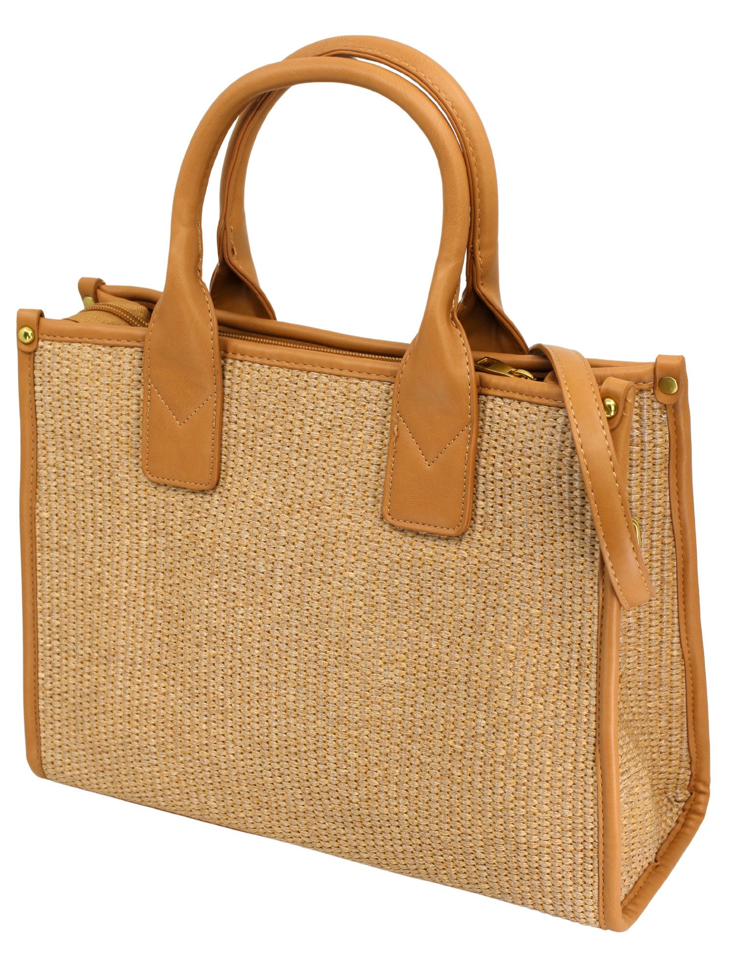 Schultertasche Salda Strohtasche für Damen, mit Leder, ideal für Sommer & Urlaub