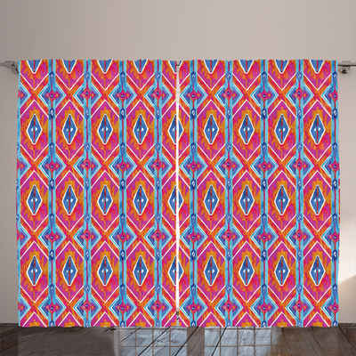 Gardine Gardinen mit Schlaufen und Haken 140 cm x 2 Vorhangbahnen, Abakuhaus, Tribal Muster von Ikat-Formen Ethno
