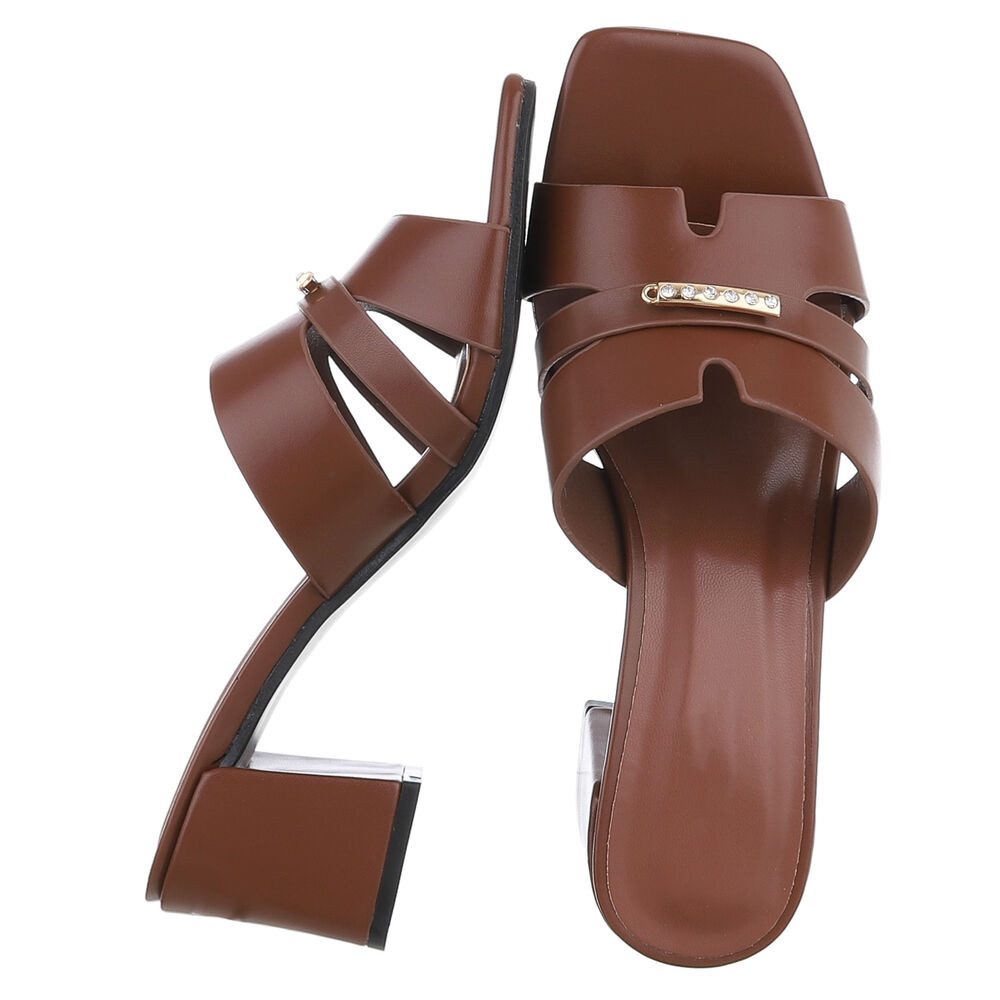 Ital-Design Damen Sandale mit Blockabsatz und Schmuckdetail Pantolette (91970776) Blockabsatz Sandalen & Sandaletten in Braun