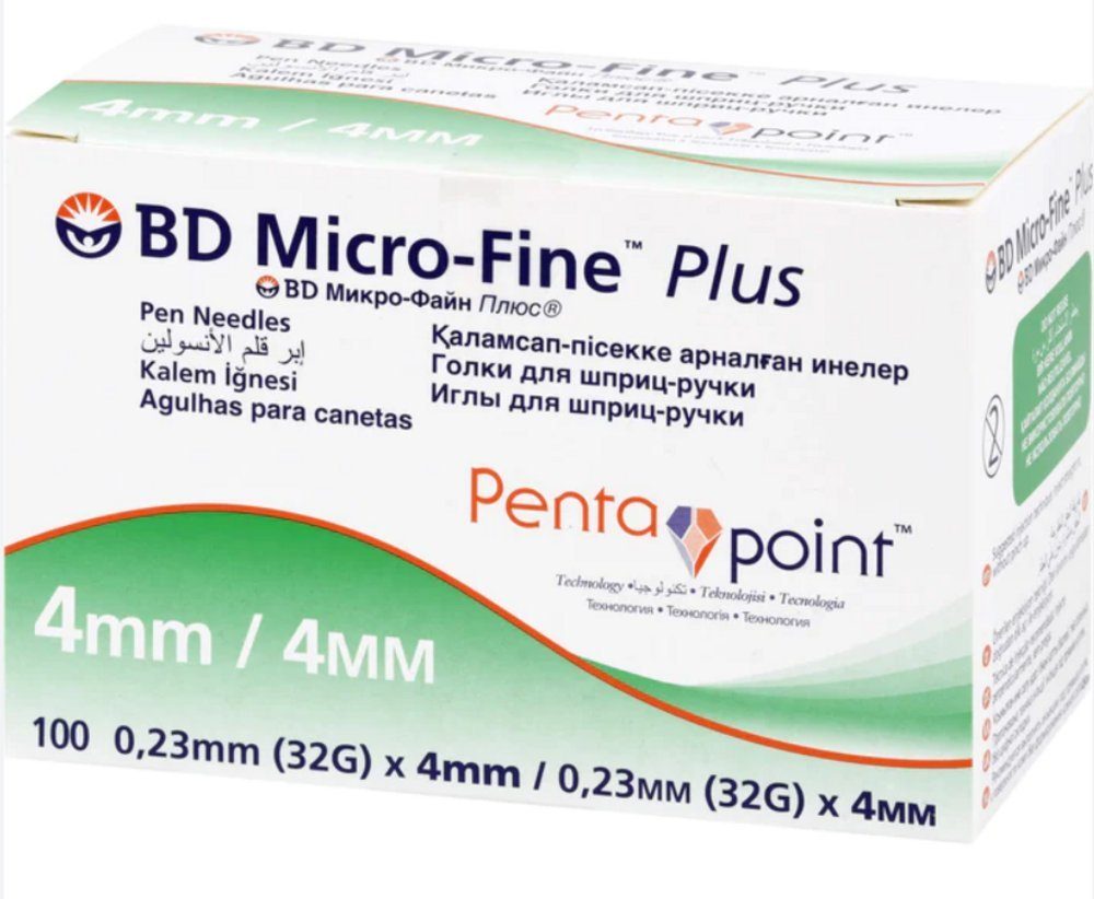 Becton Dickinson Ланцети BD Micro-Fine Plus Pentapoint PenKanülen, 32,00G, 100 St., Spar-Set, Diabetes Überwachung, 100 tlg., Feine Silikonbeschichtung der Nadeloberfläche, Blutzuckerüberwachung