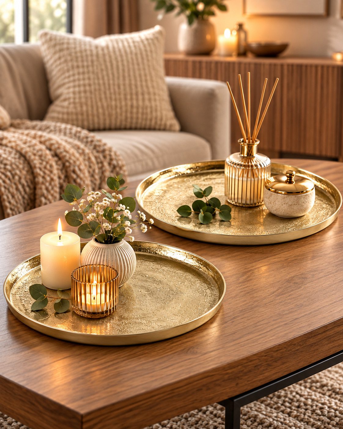BOLTZE Dekotablett Dekotablett Neska gold rund 2er Set 35 und 42 cm (1 St)