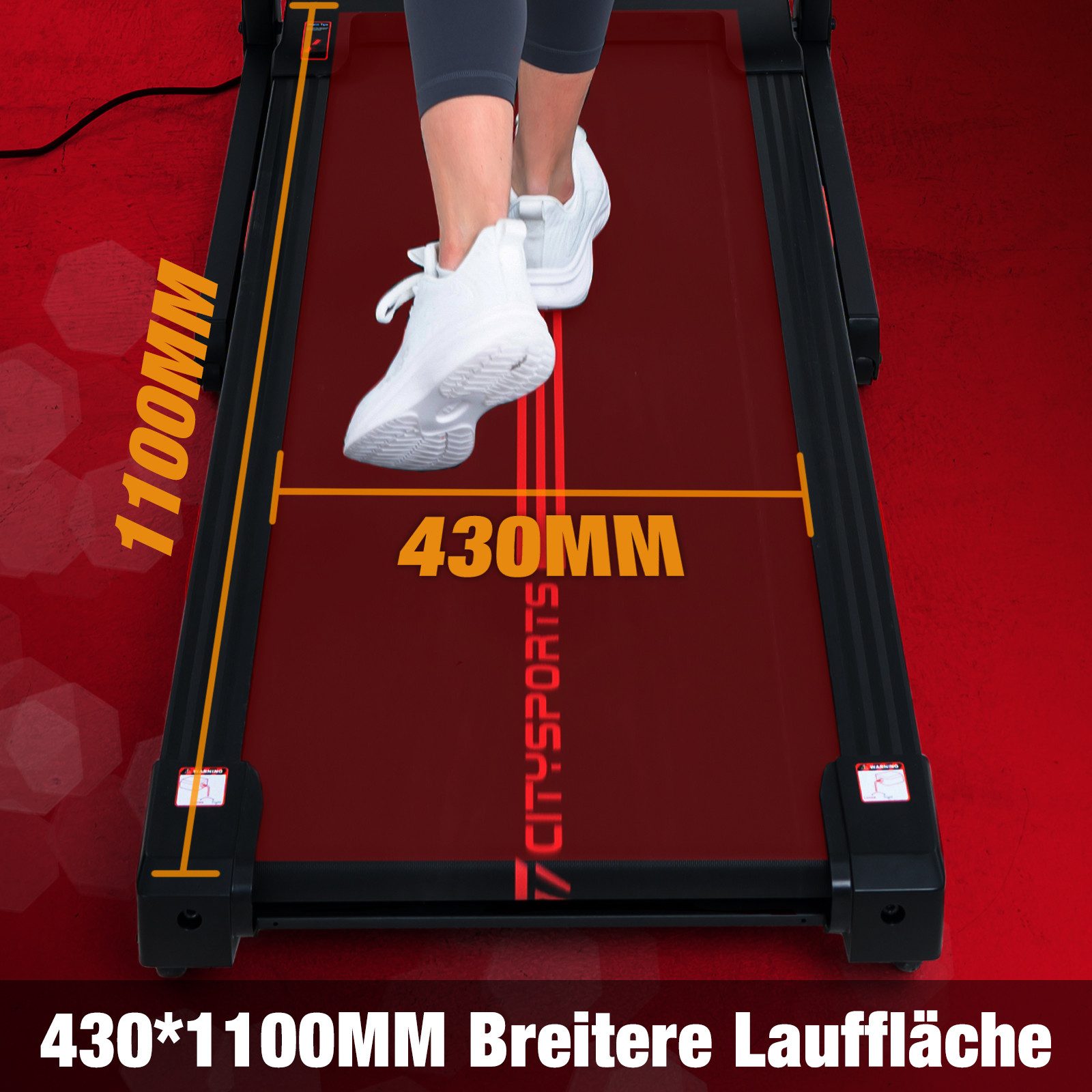 CITYSPORTS Laufband WP16 Laufband für zu Hause 1-15km/h, Elektrischer Winkellift 0-15% (Mit Toolkit, mit Schmiermittel), Mit Puls Max Tragfähigkeit 200kg, 2200W Motor Walking-Jogging-Pad