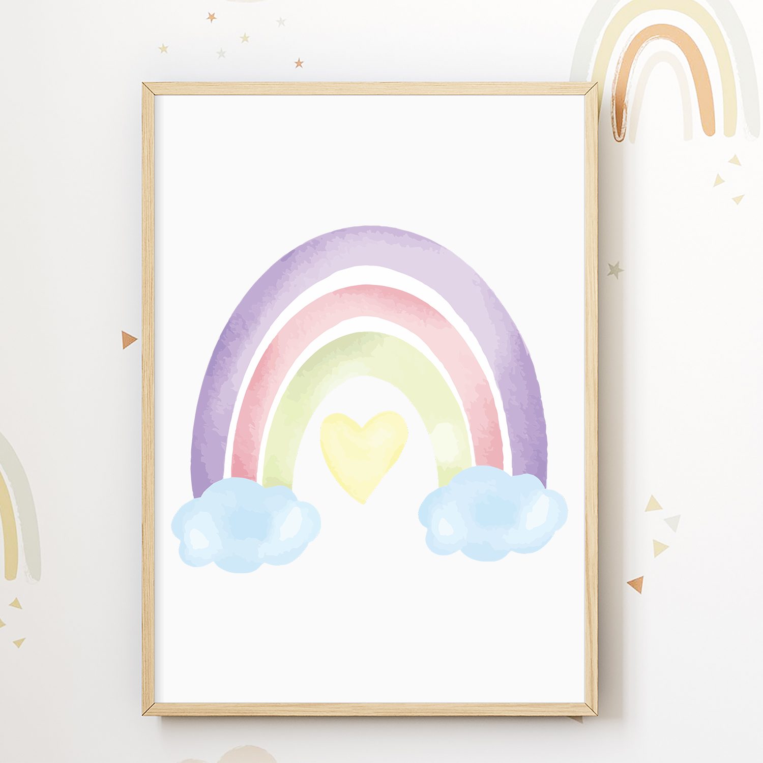 Tigerlino Poster Pastell Sonne Regenbogen Wolke 3er Set Kinderzimmer Bilder Babyzimmer